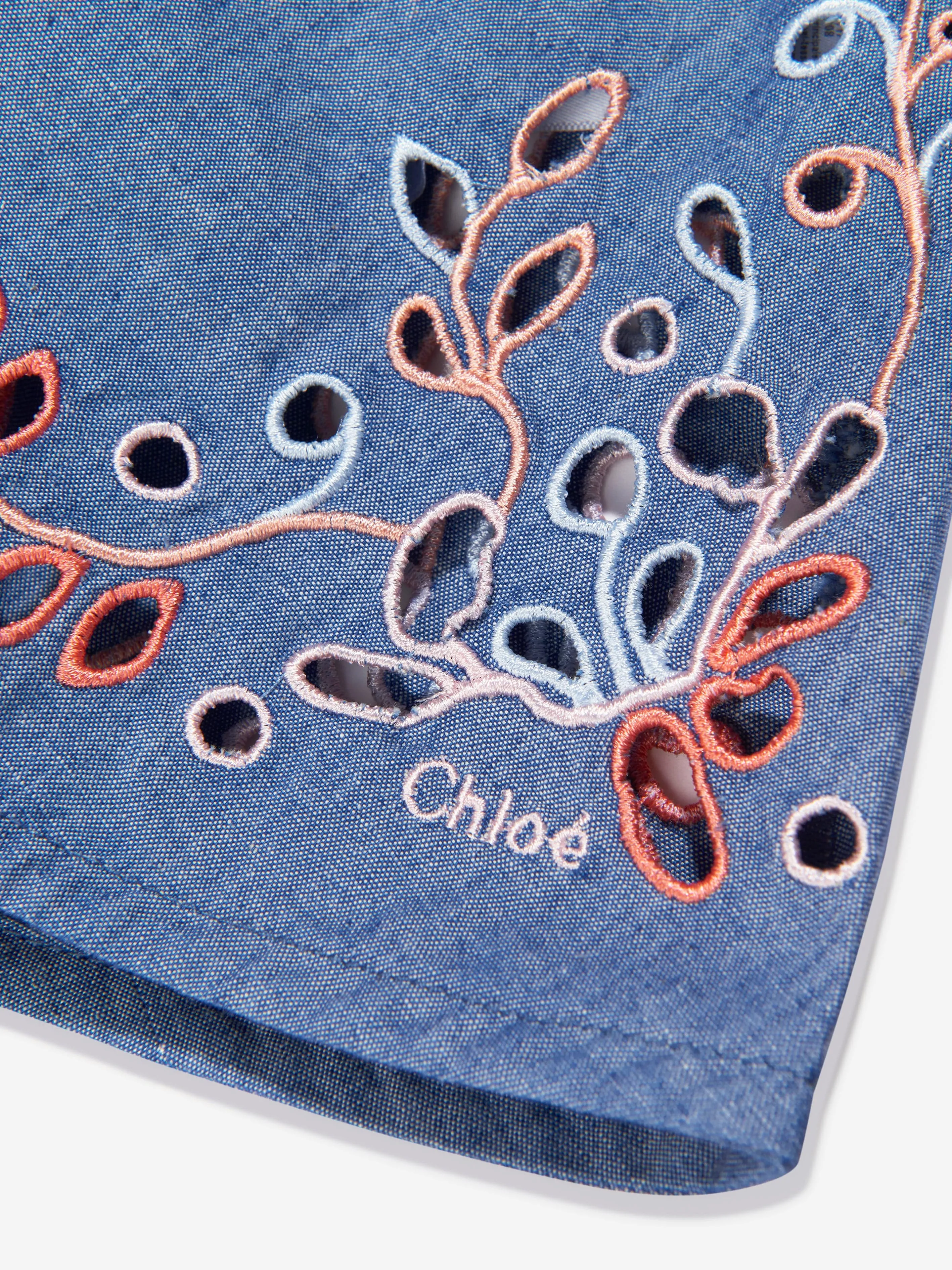 Chloé Girls Embroidered Chambray Dress in Blue