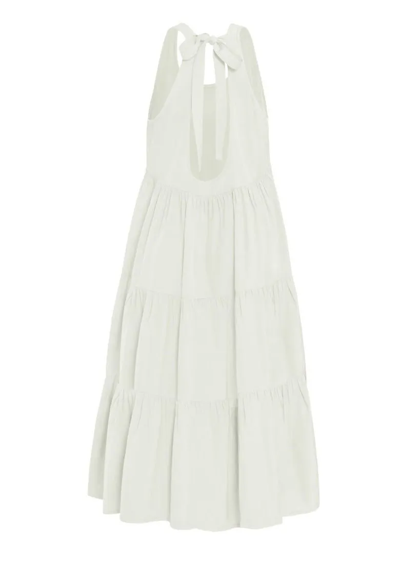 Chloe Bamboo Poplin Open Back Midi Ruffle Dress - Natural