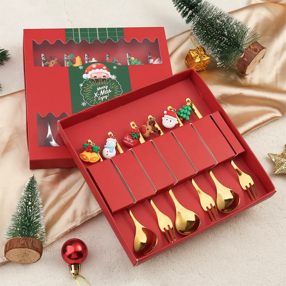 Christmas Gift Creative Ins Stirring Spoon Santa Claus Spoon Elk Fruit Fork