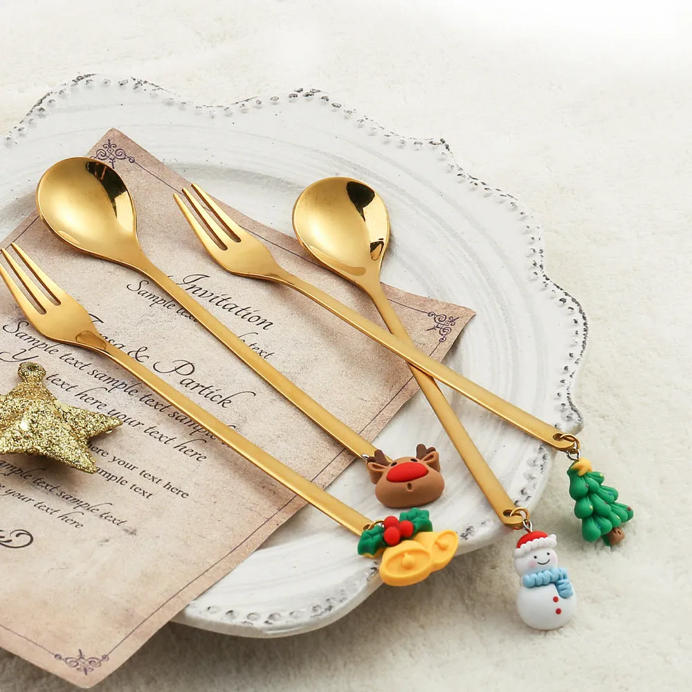 Christmas Gift Creative Ins Stirring Spoon Santa Claus Spoon Elk Fruit Fork