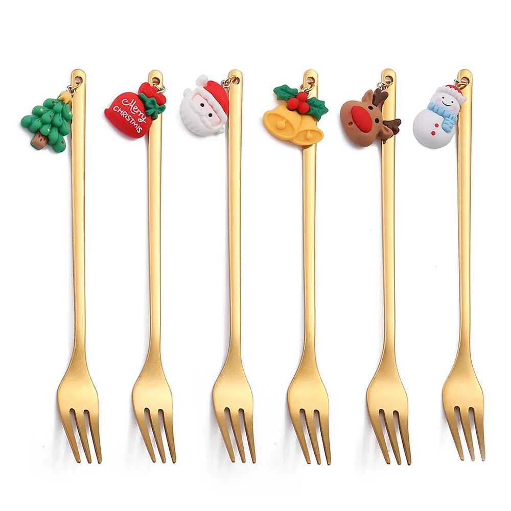 Christmas Gift Creative Ins Stirring Spoon Santa Claus Spoon Elk Fruit Fork