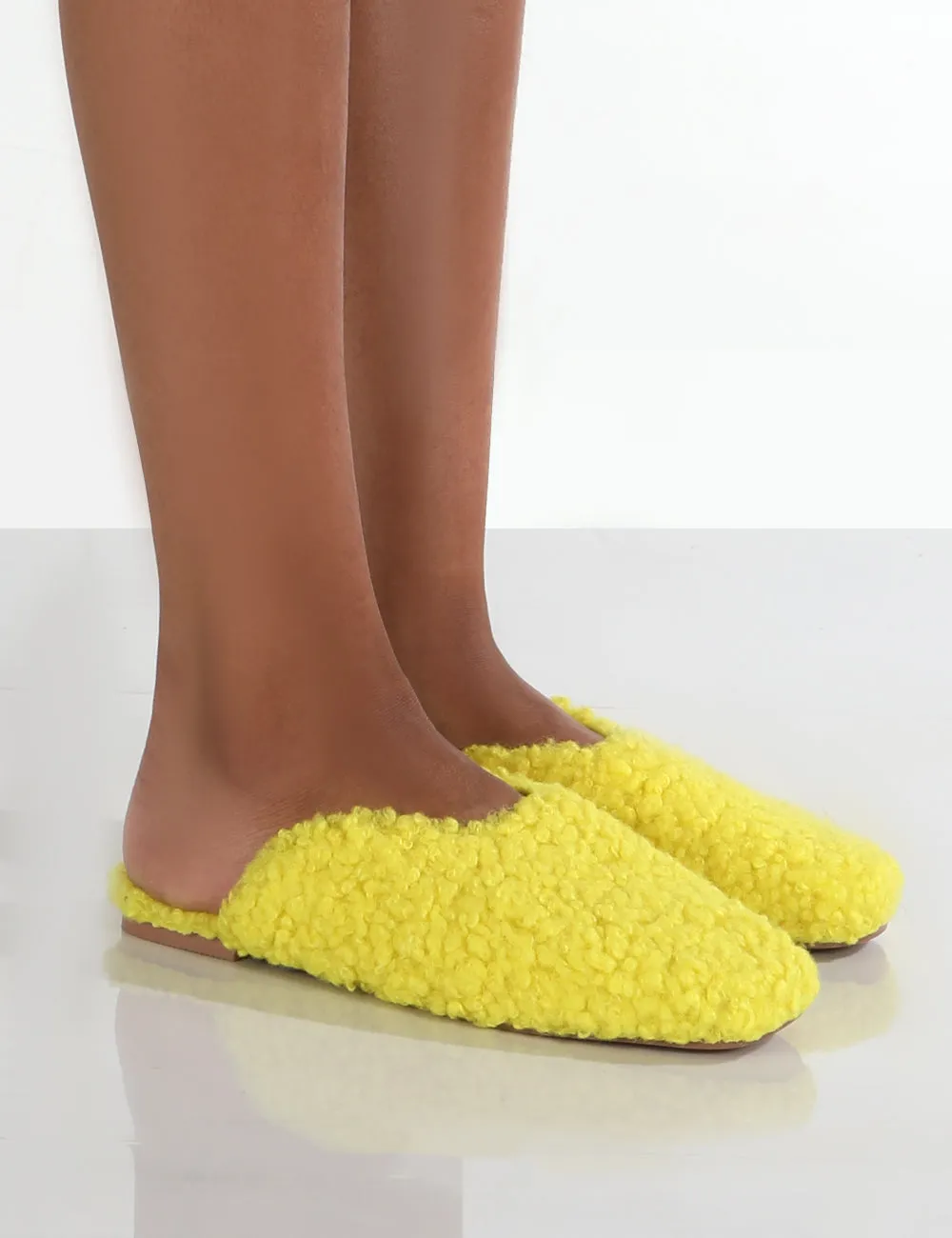 Ciao Neon Yellow Teddy Slip On Slippers