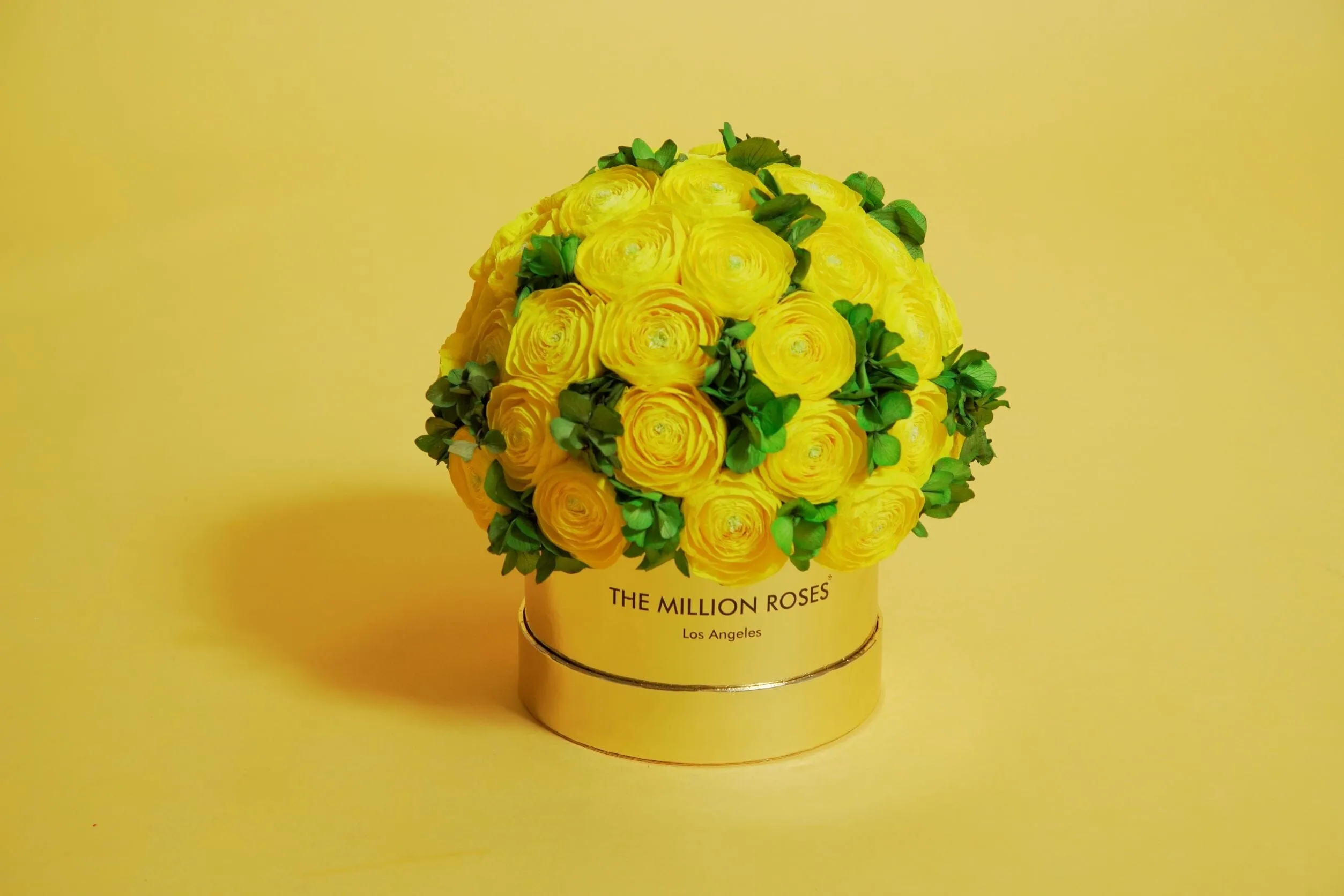 Classic Mirror Gold Box | Yellow Persian Buttercups & Green Hydrangeas