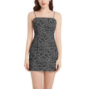 Coffin Print Sleeveless Square Neckline Spaghetti Strap Mini Dress