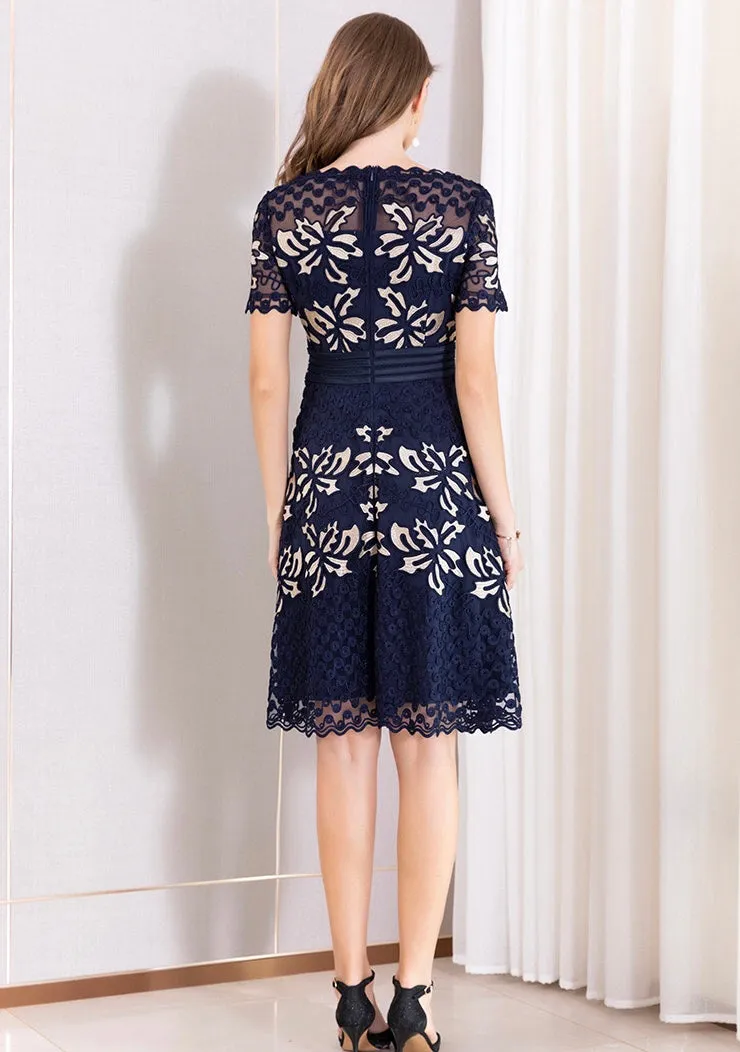 Color Contrast Floral Lace Dress