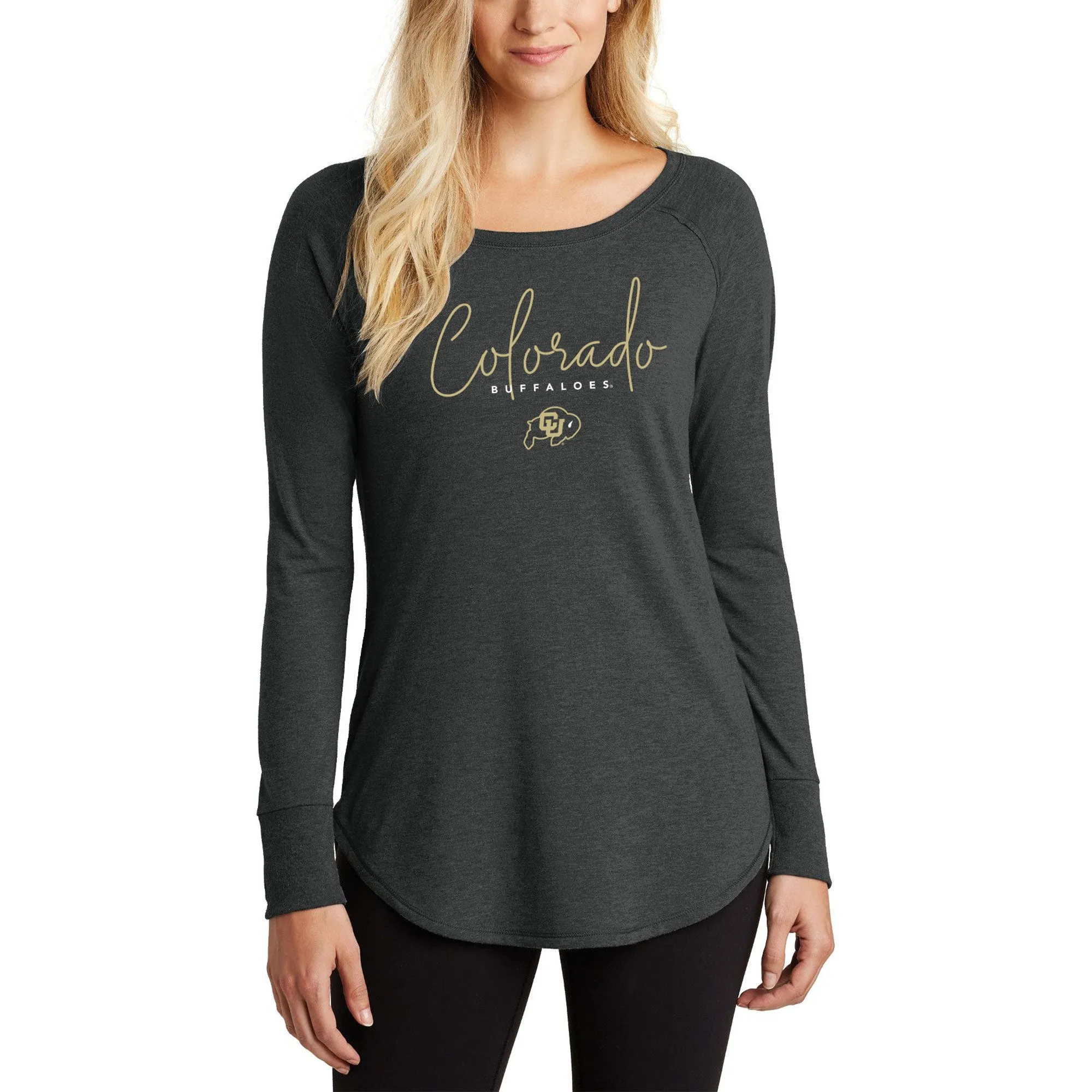 Colorado Thin Script Ladies Triblend Long Sleeve Tunic - Black Frost