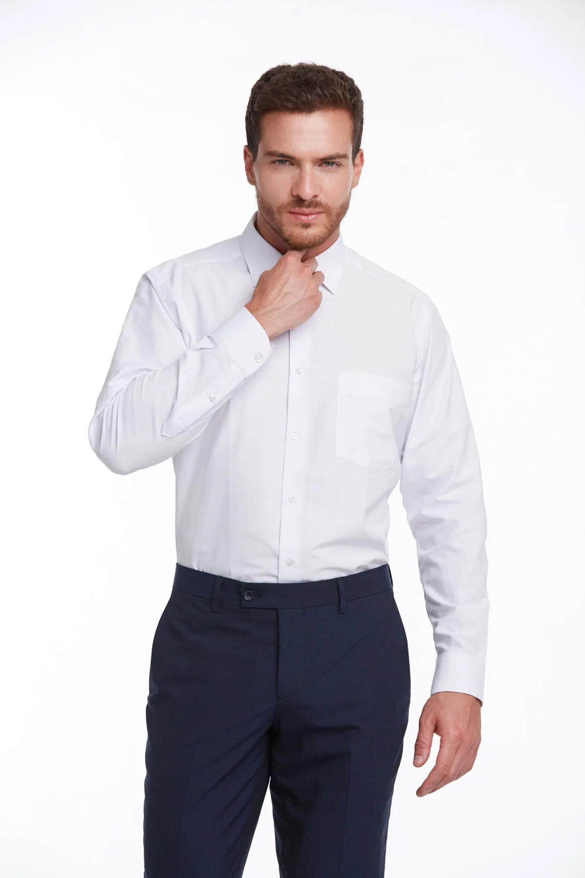 Comfort Fit Classic Collar Cotton Blend White Dress Shirt