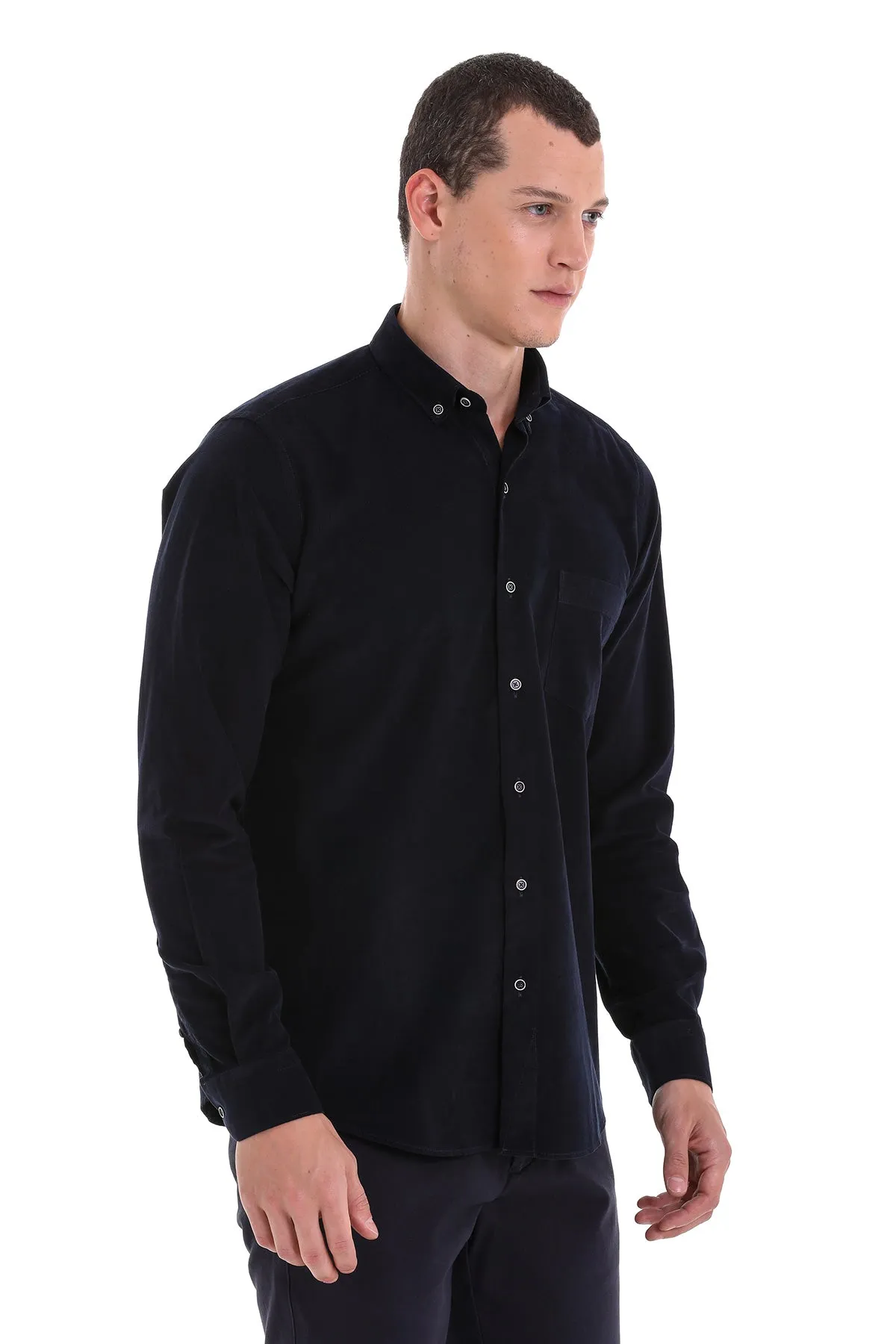 Comfort Fit Long Sleeve Cotton Navy Dress Shirt