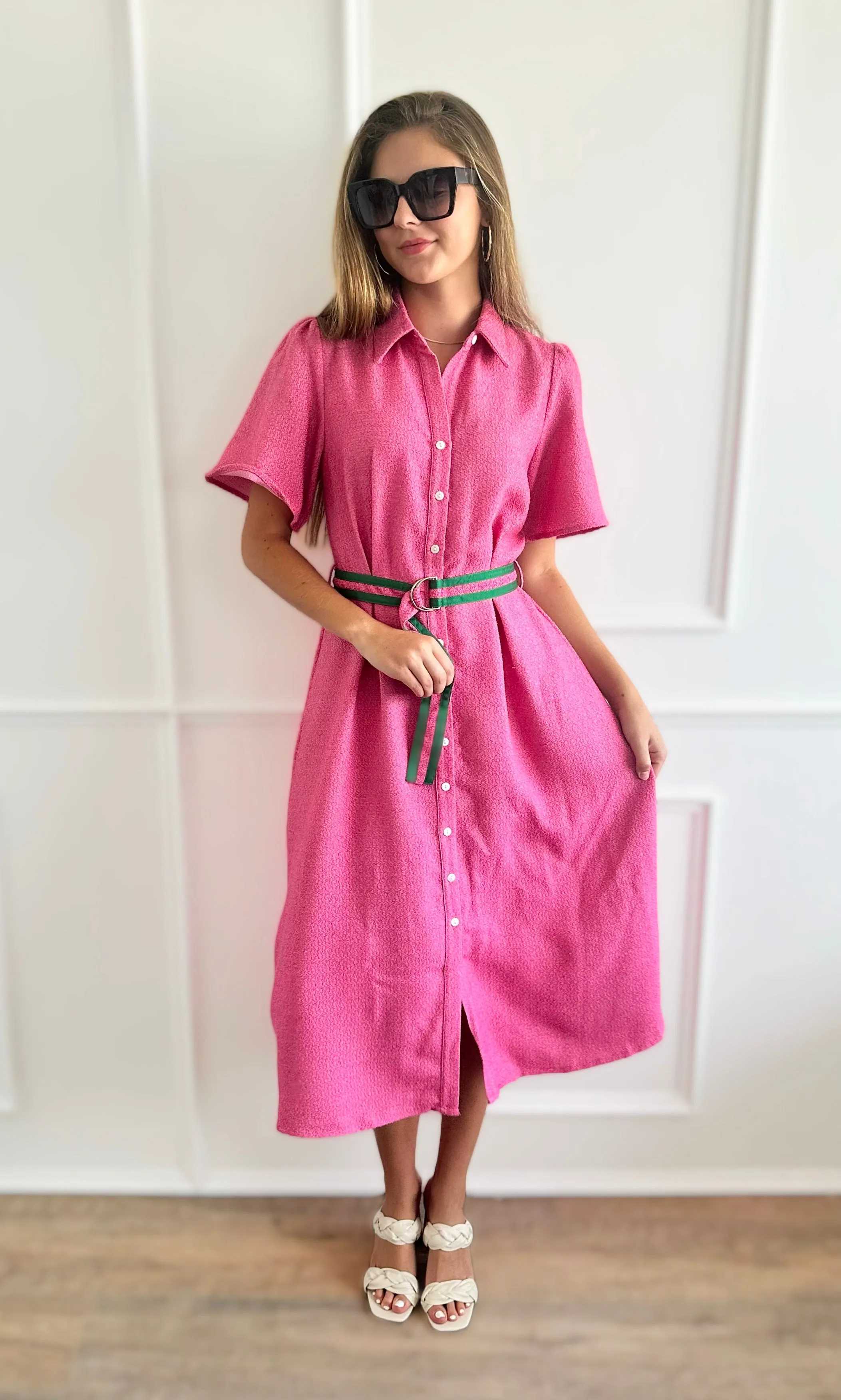 Contrast Belted Botton Down Dress