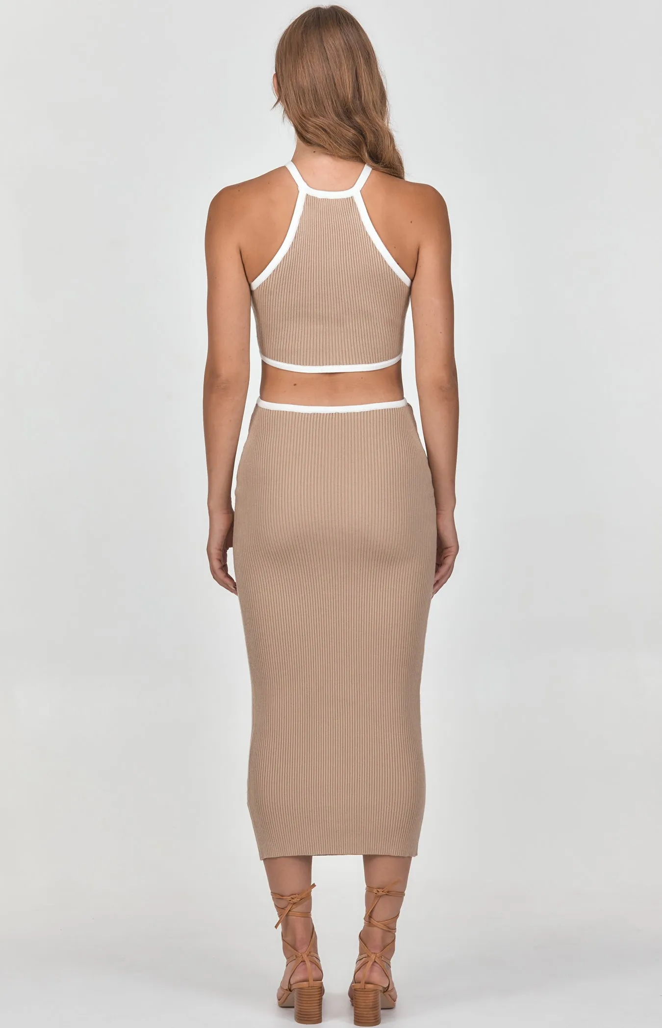 Contrast Binding Knit Dress with Loop Cut Out Details