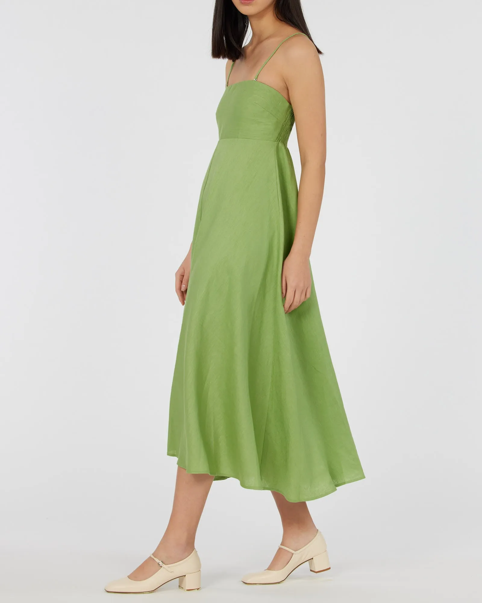 Corinna Linen Midi Dress - Leaf