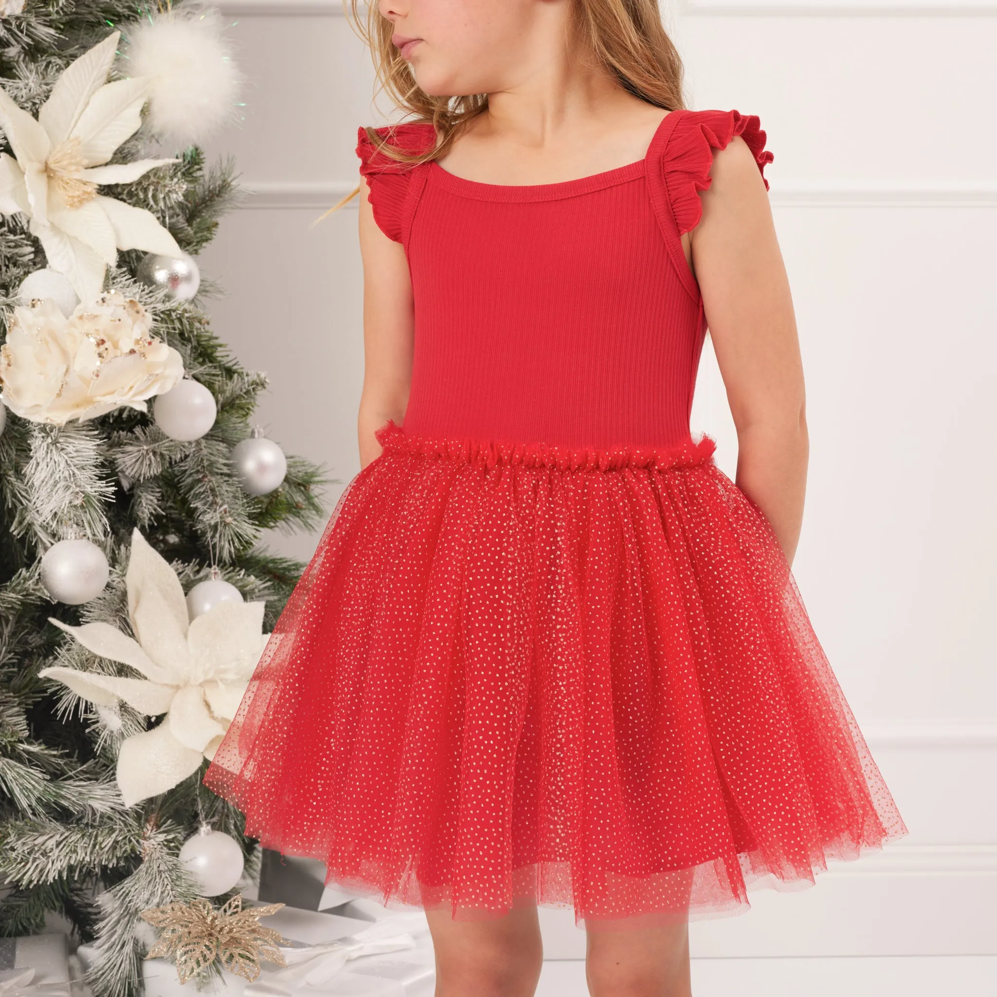 Cozy Flutter Tutu Dress - Red