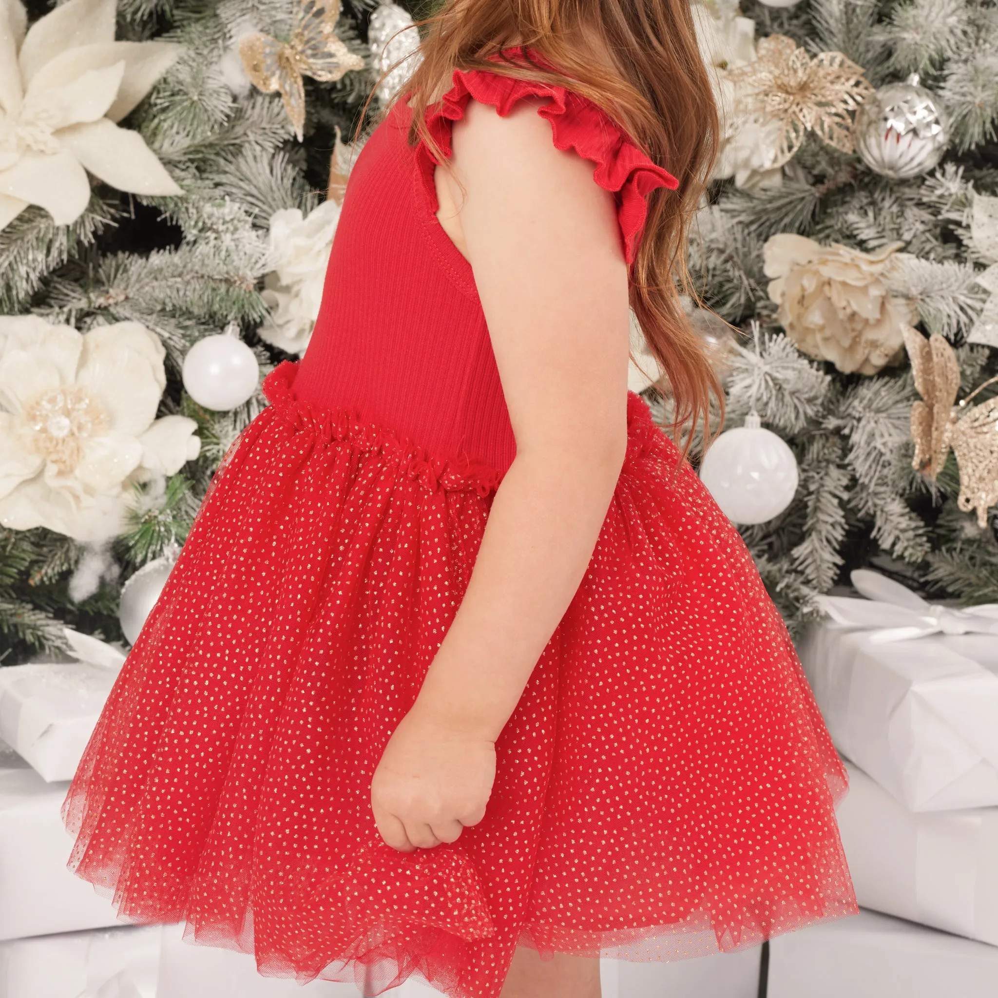 Cozy Flutter Tutu Dress - Red