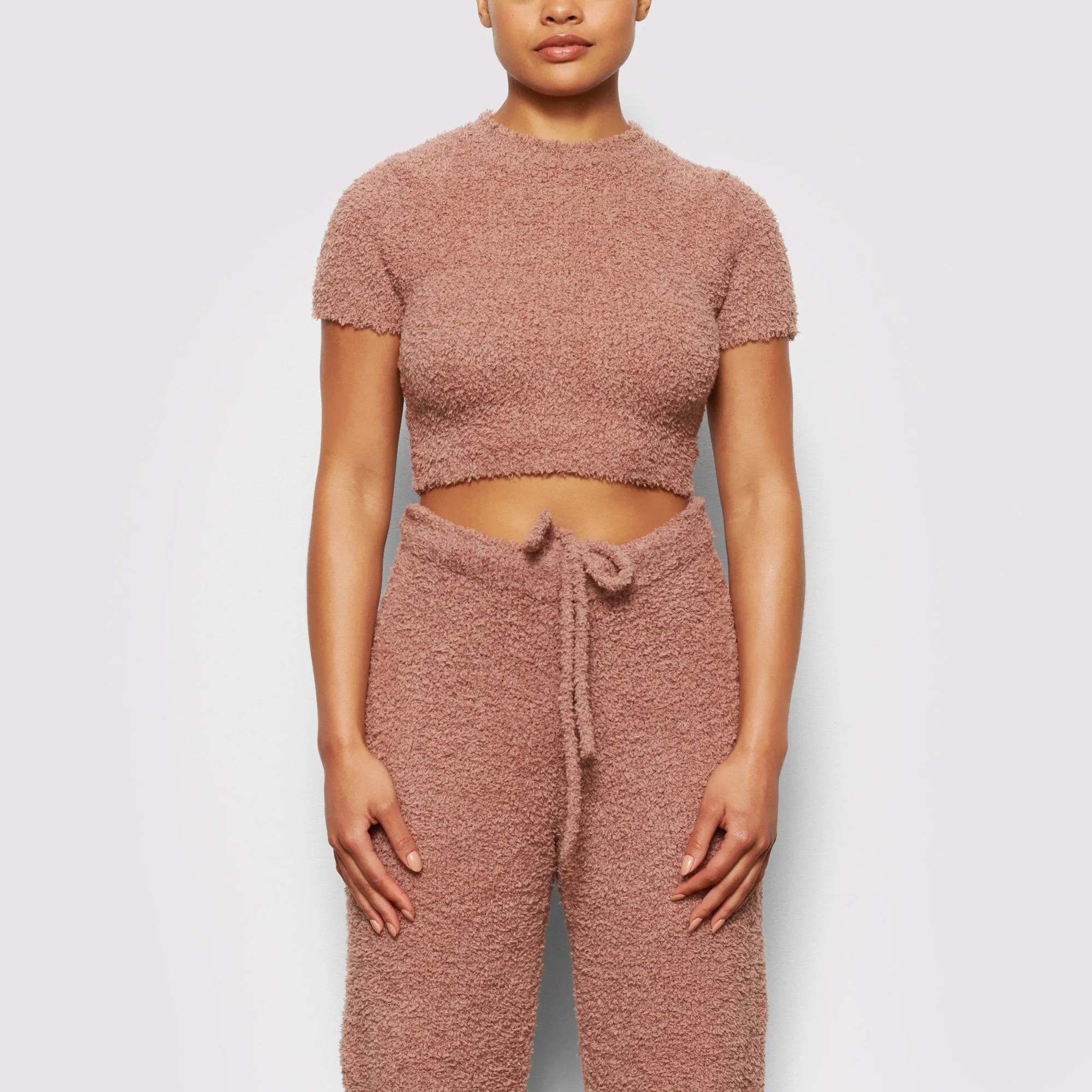 COZY KNIT CROPPED T-SHIRT | ROSE CLAY