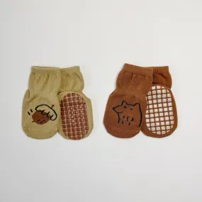 Cozy Non-Slip Socks (2 pack) - Fox / Acorn