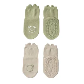 Cozy Non-Slip Socks (2 pack) - Sage / Beige