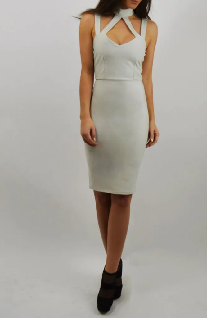 Cross Neck Midi Dress - Silver