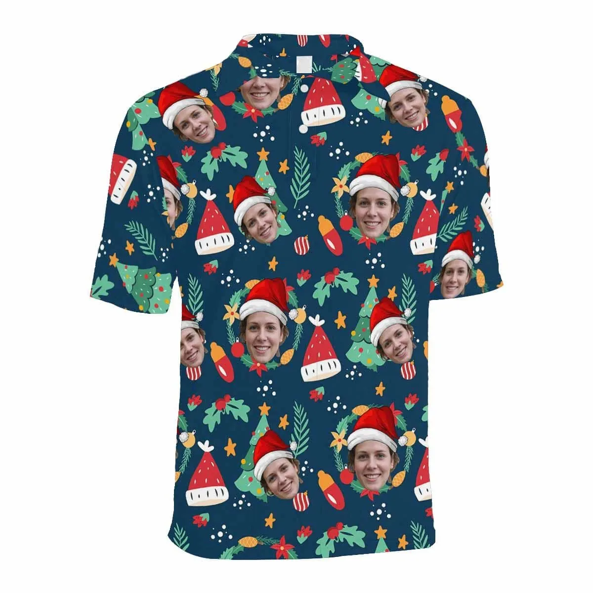 Custom Face Blue Christmas Santa Hat Polo Shirt Personalized Men's Golf Shirt