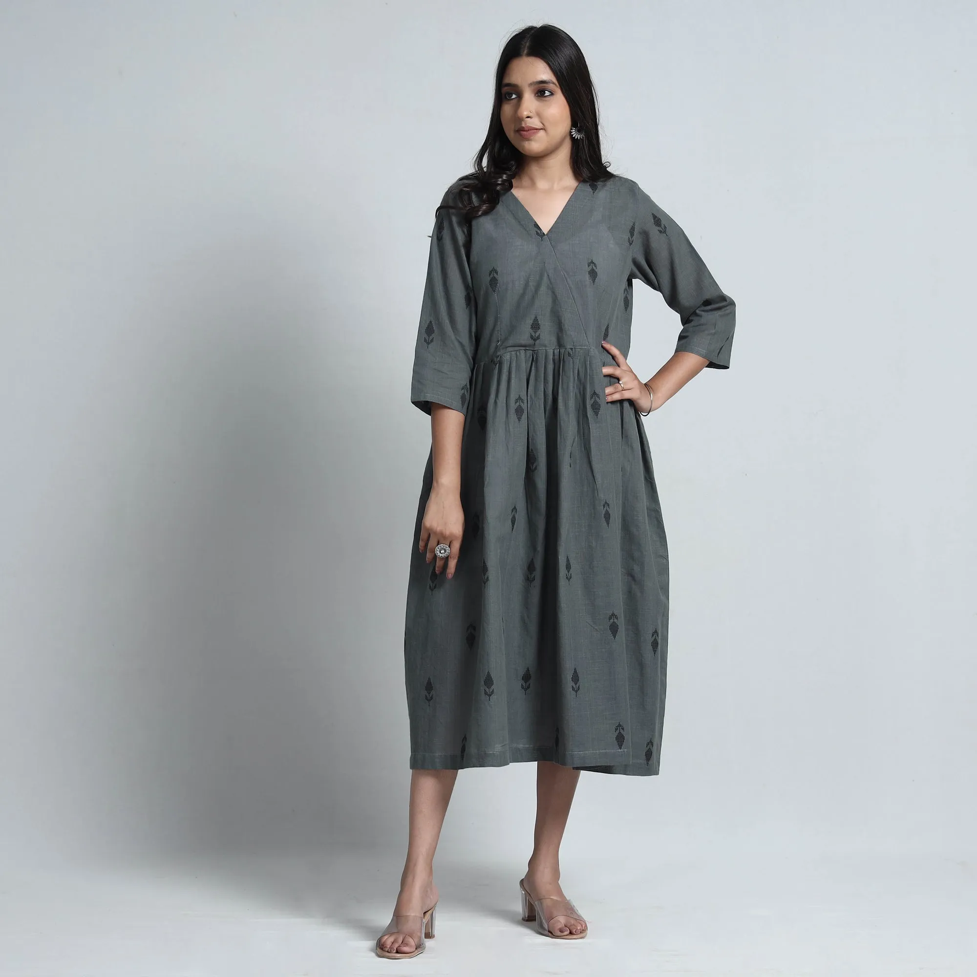 Dark Grey - Exquisite Jacquard Cotton Dress