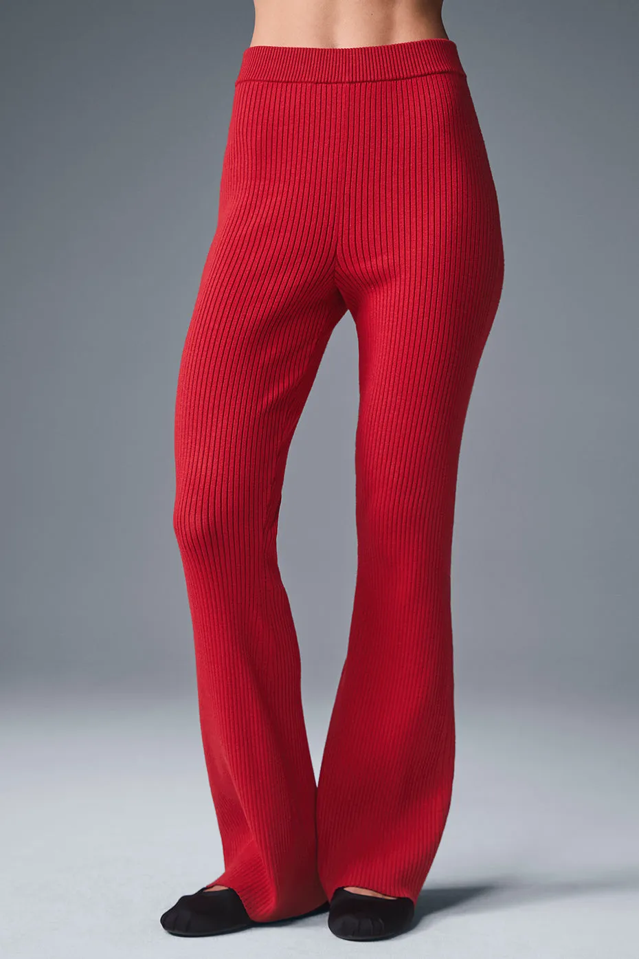 Denim Knit High-Waist Flare Pant - Bold Red/Dark Bold Red