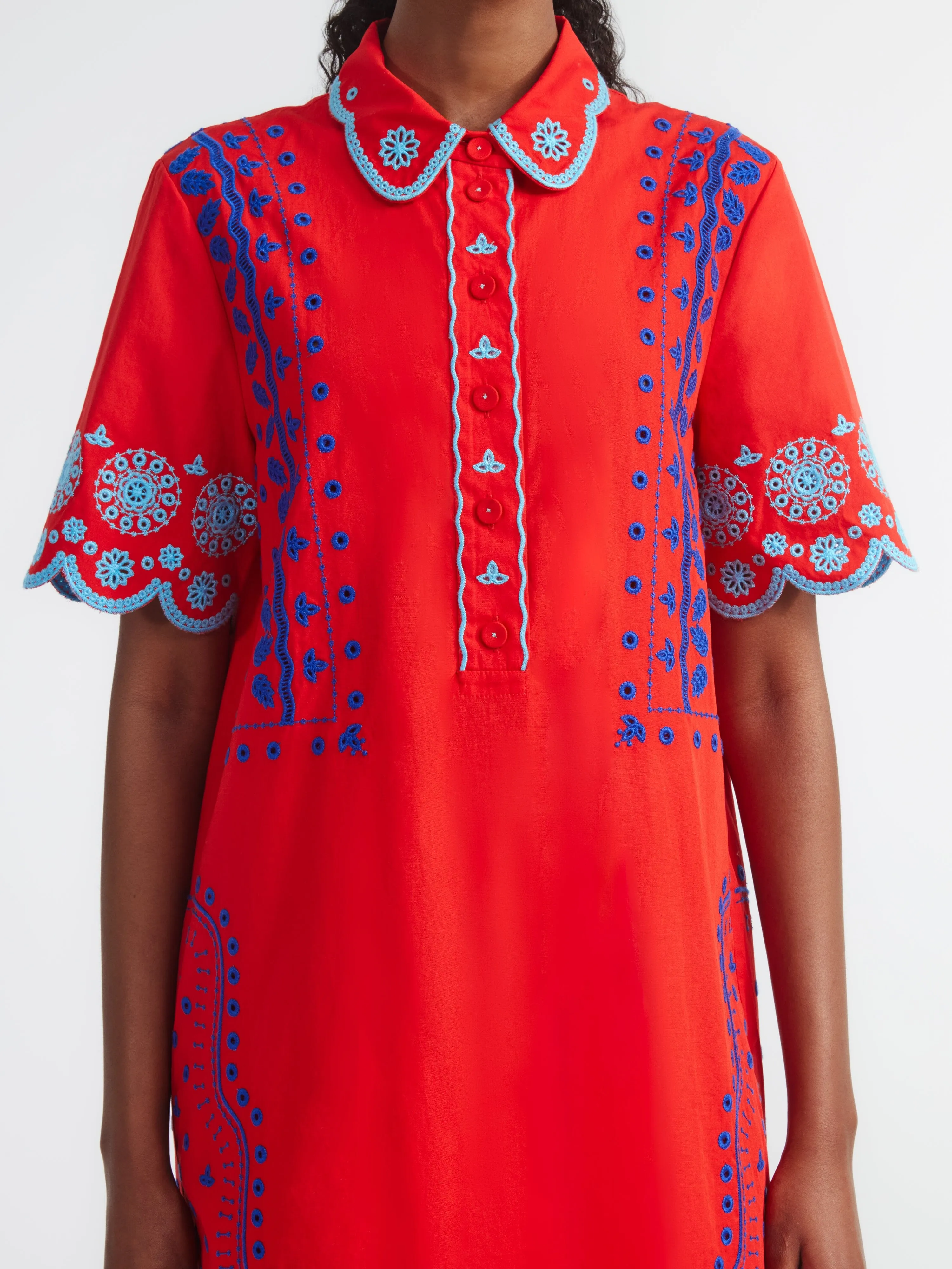 Dree Cotton Broderie-Anglaise Dress in Scarlet Azure