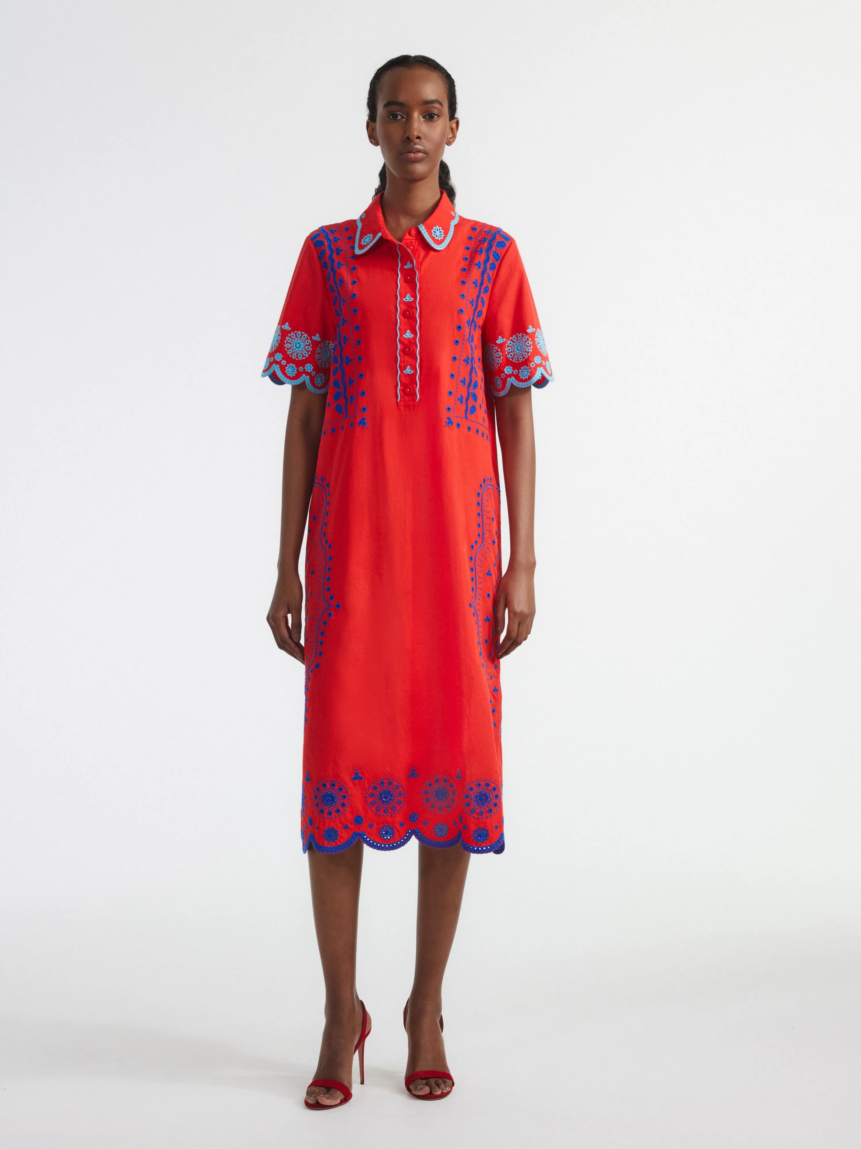 Dree Cotton Broderie-Anglaise Dress in Scarlet Azure