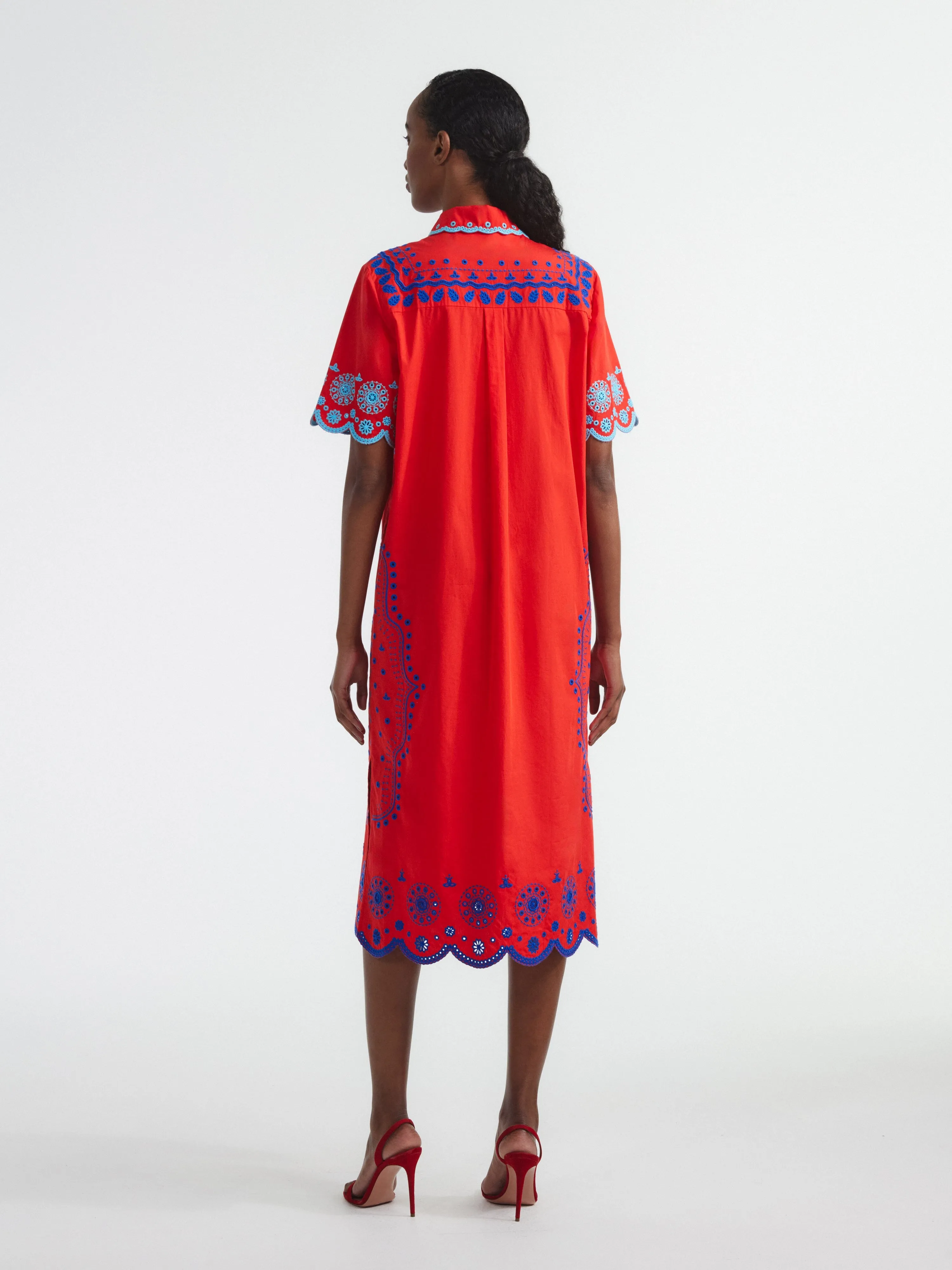 Dree Cotton Broderie-Anglaise Dress in Scarlet Azure