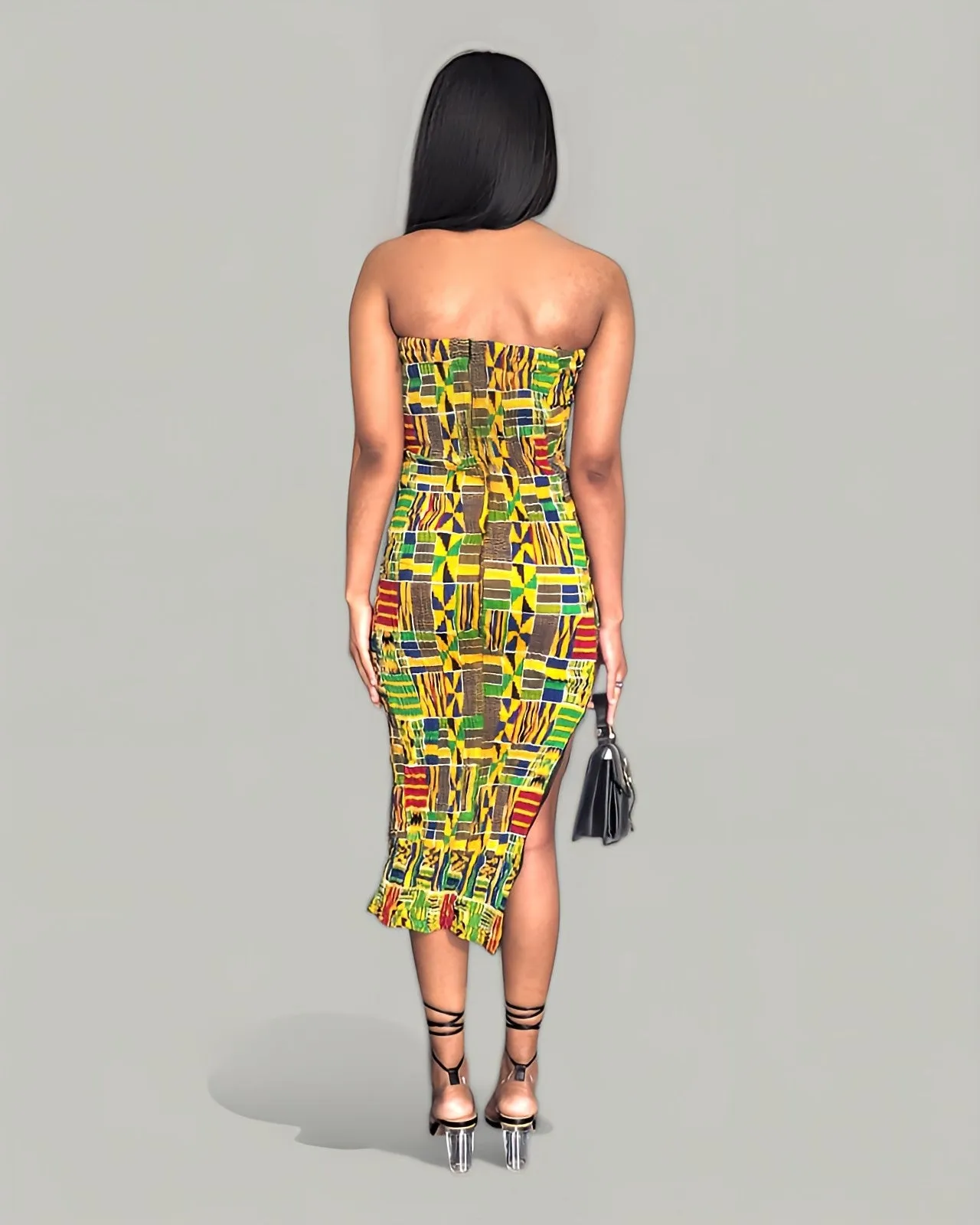 Dupsie's Asantewaah Majesty African print Kente strapless dress with slit-DP4075SD