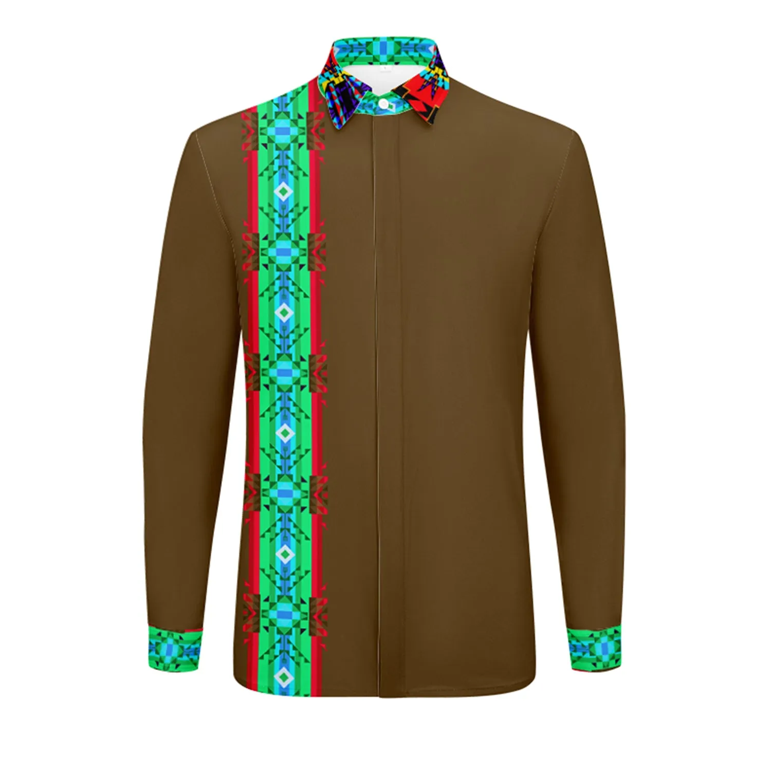 Earth Blanket Strip Men's Long Sleeve Dress Shirt