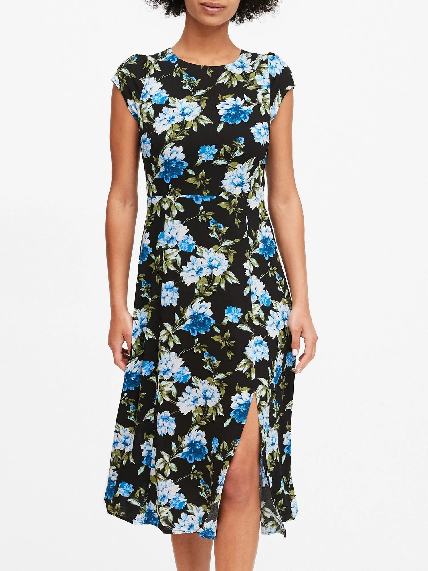 ECOVERO Midi Dress in Black Floral Botanical