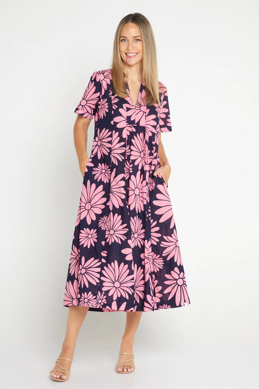 Edmonton Midi Dress - Navy Pink Floral