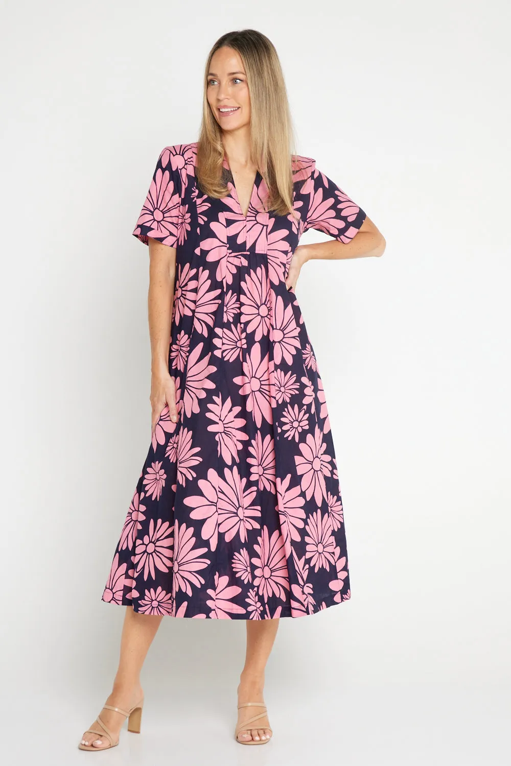 Edmonton Midi Dress - Navy Pink Floral