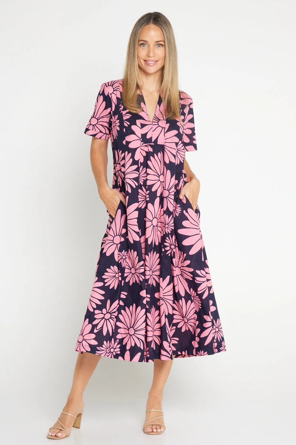 Edmonton Midi Dress - Navy Pink Floral