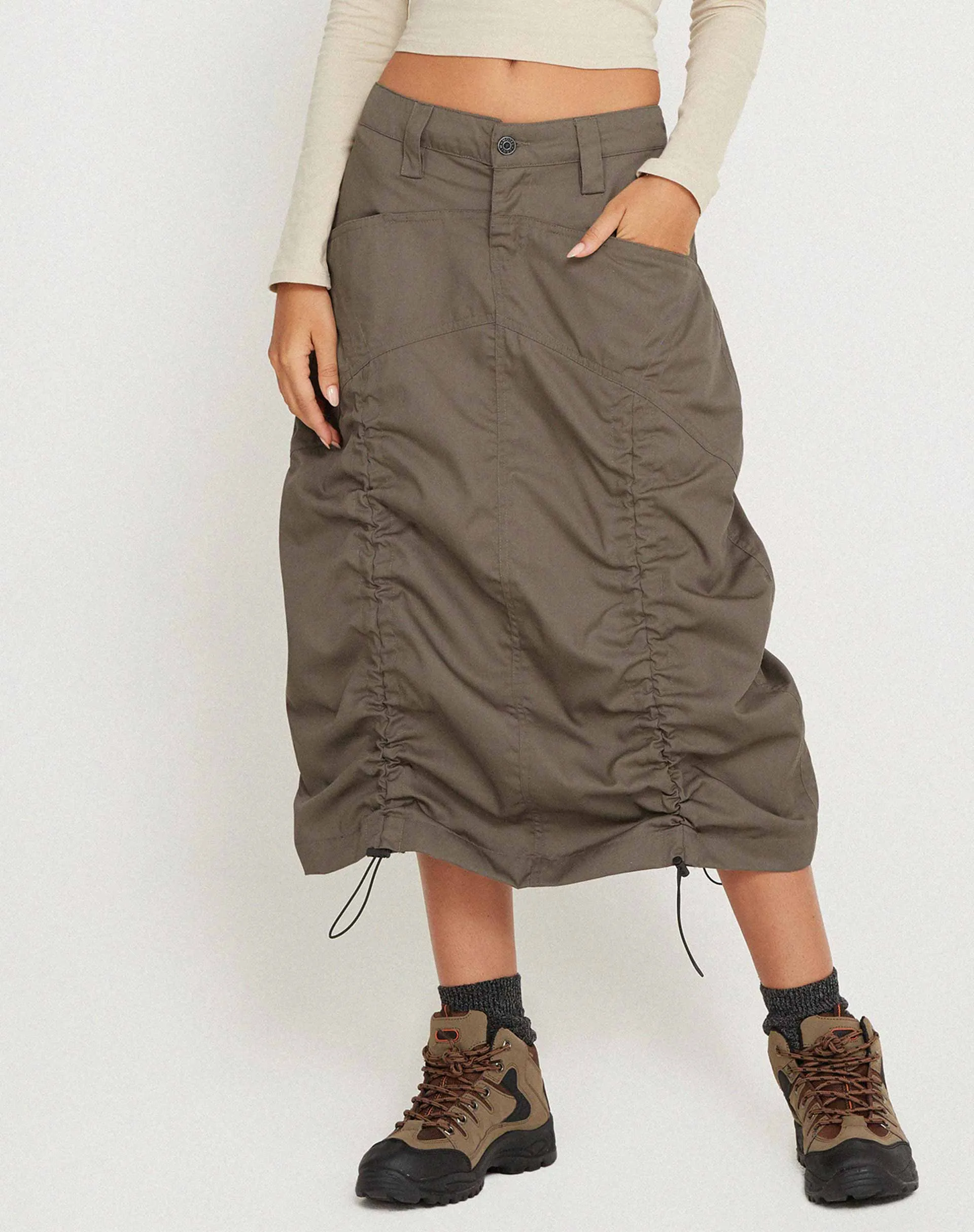 Eisig Cargo Midi Skirt in Fossil