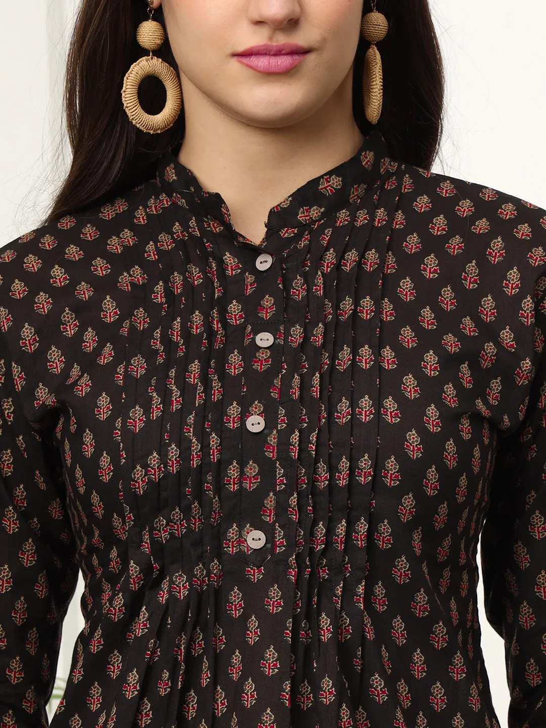 Ekisha's women black designer printed cotton tunic top short kurti