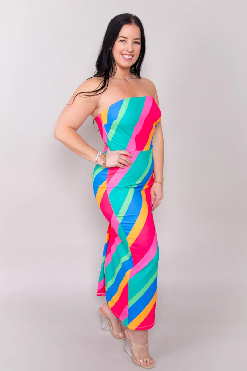 Electric Striped Midi Tube Dress - SMALL- FINAL SALE