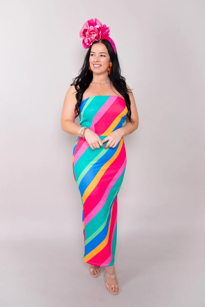 Electric Striped Midi Tube Dress - SMALL- FINAL SALE