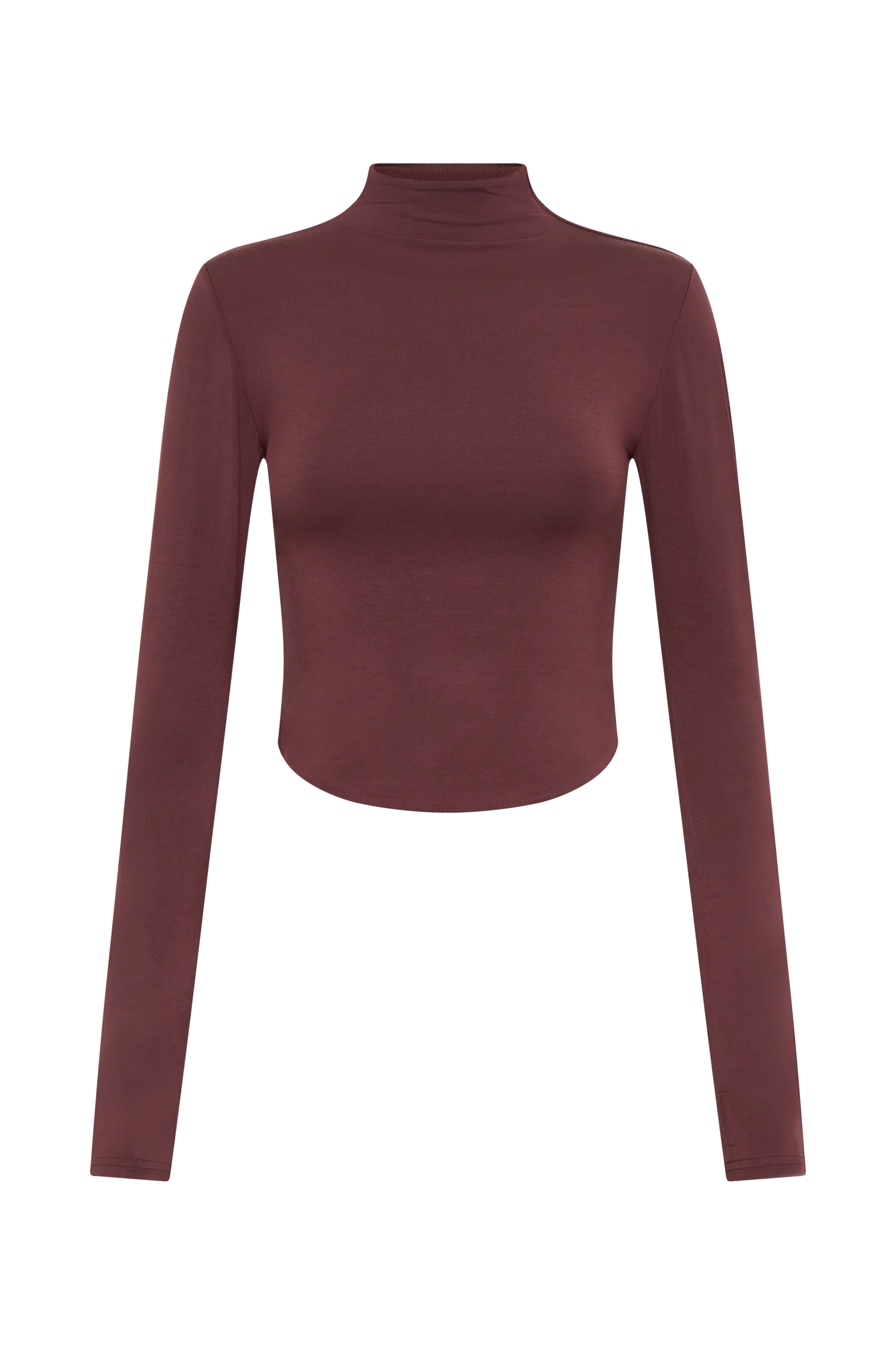 Ember Modal Long Sleeve High Neck Top - Mahogany