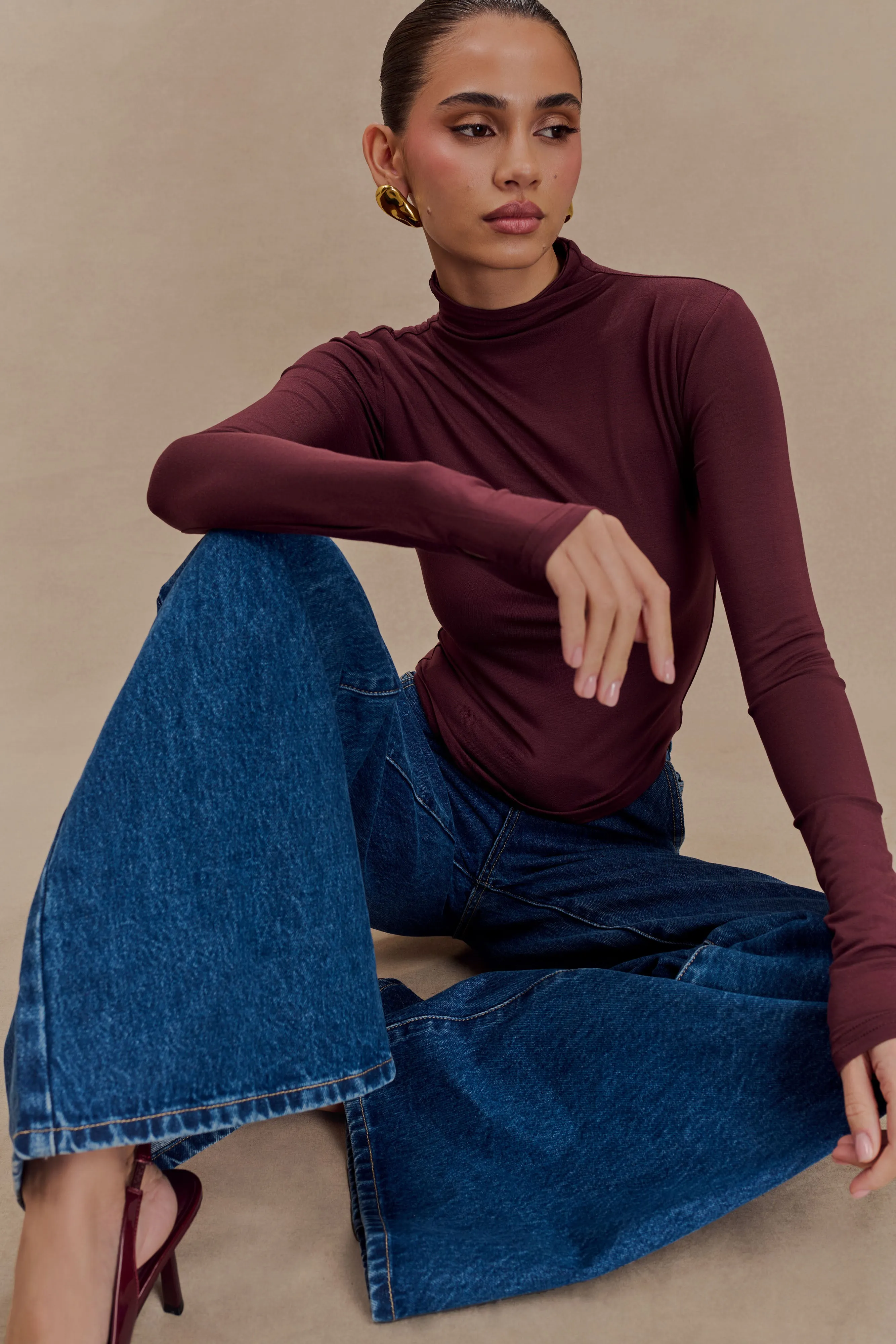 Ember Modal Long Sleeve High Neck Top - Mahogany