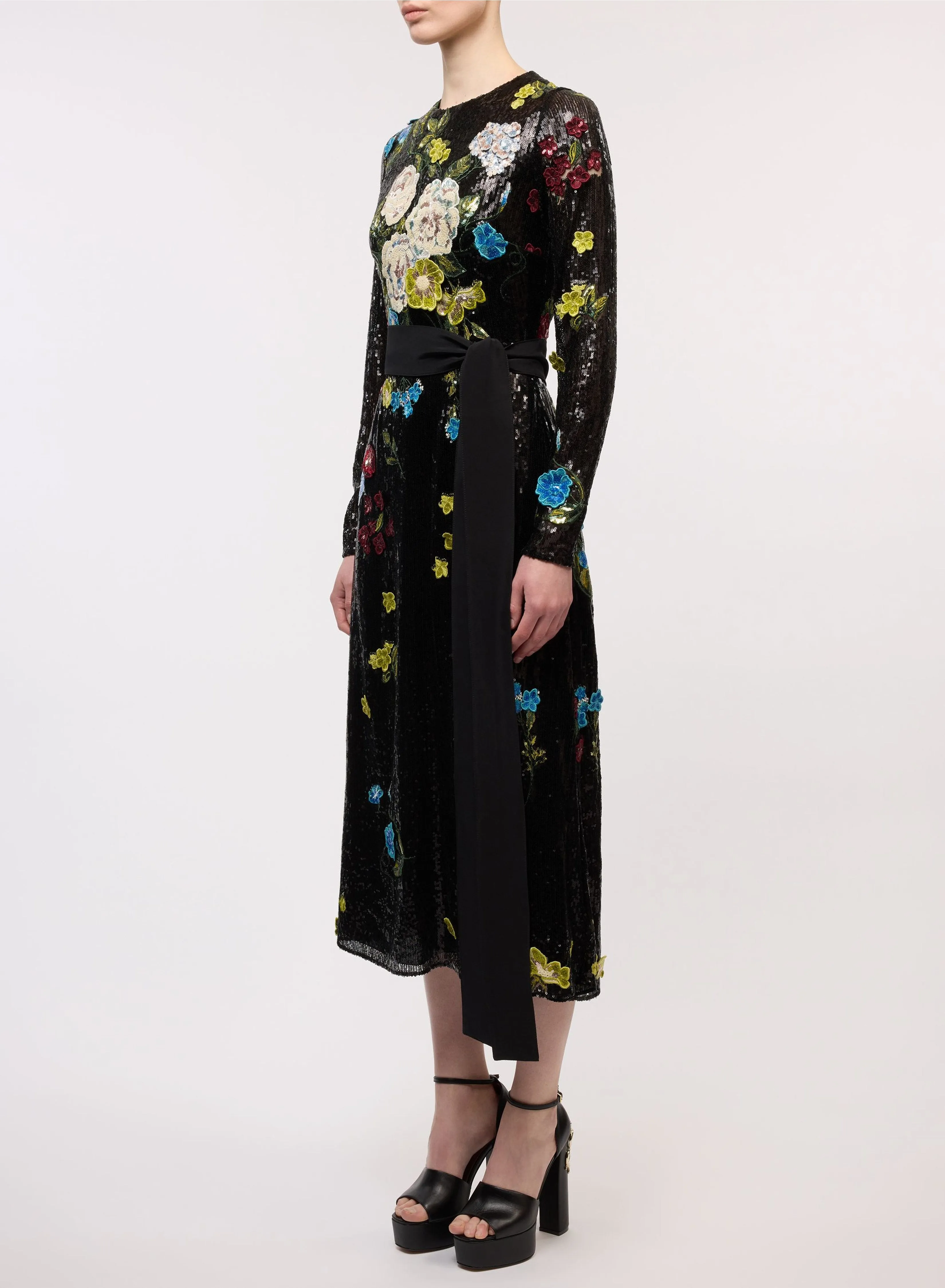 Embroidered Flower Bouquet Midi Dress