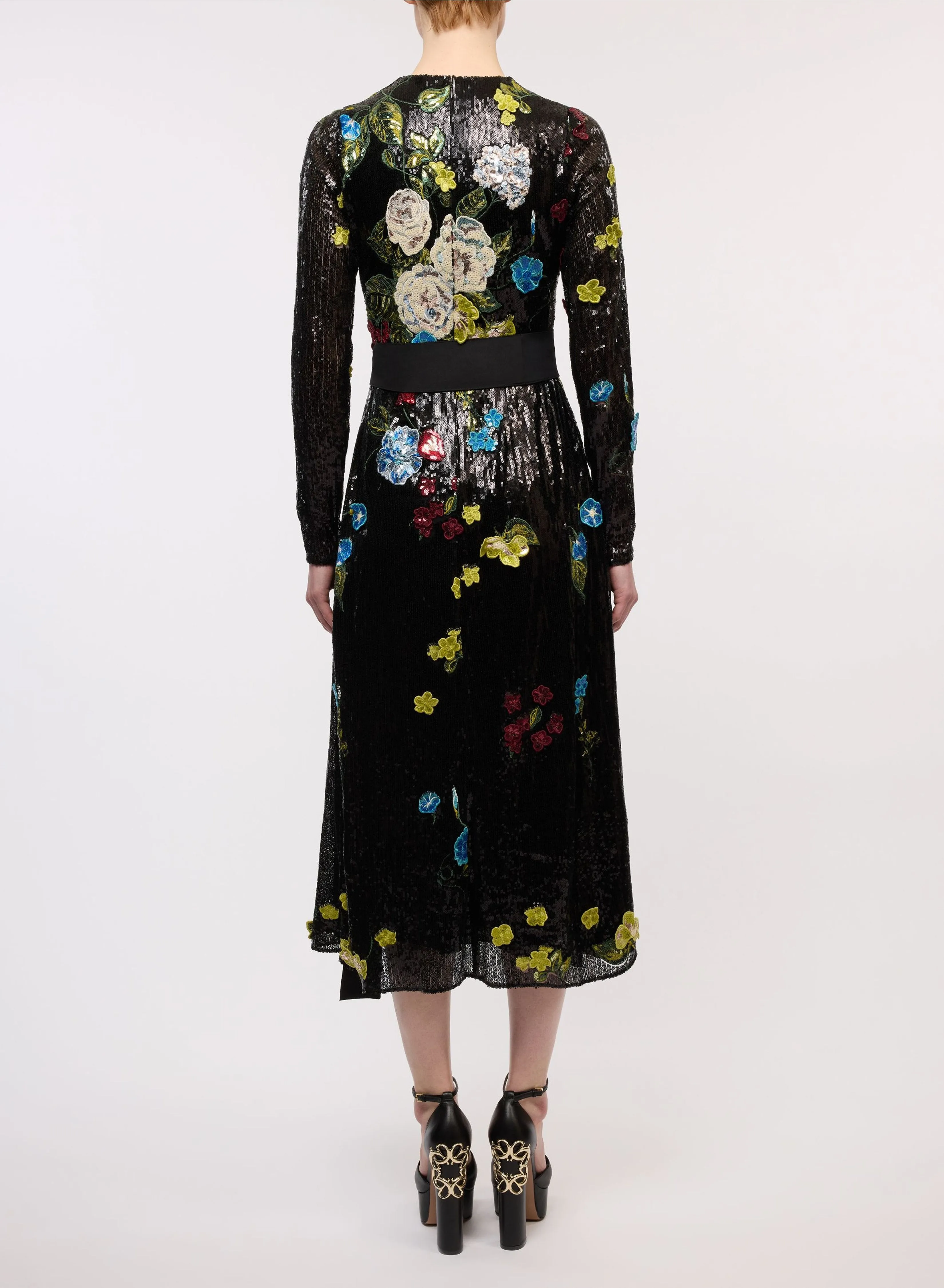 Embroidered Flower Bouquet Midi Dress