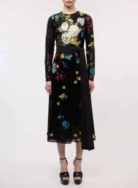 Embroidered Flower Bouquet Midi Dress