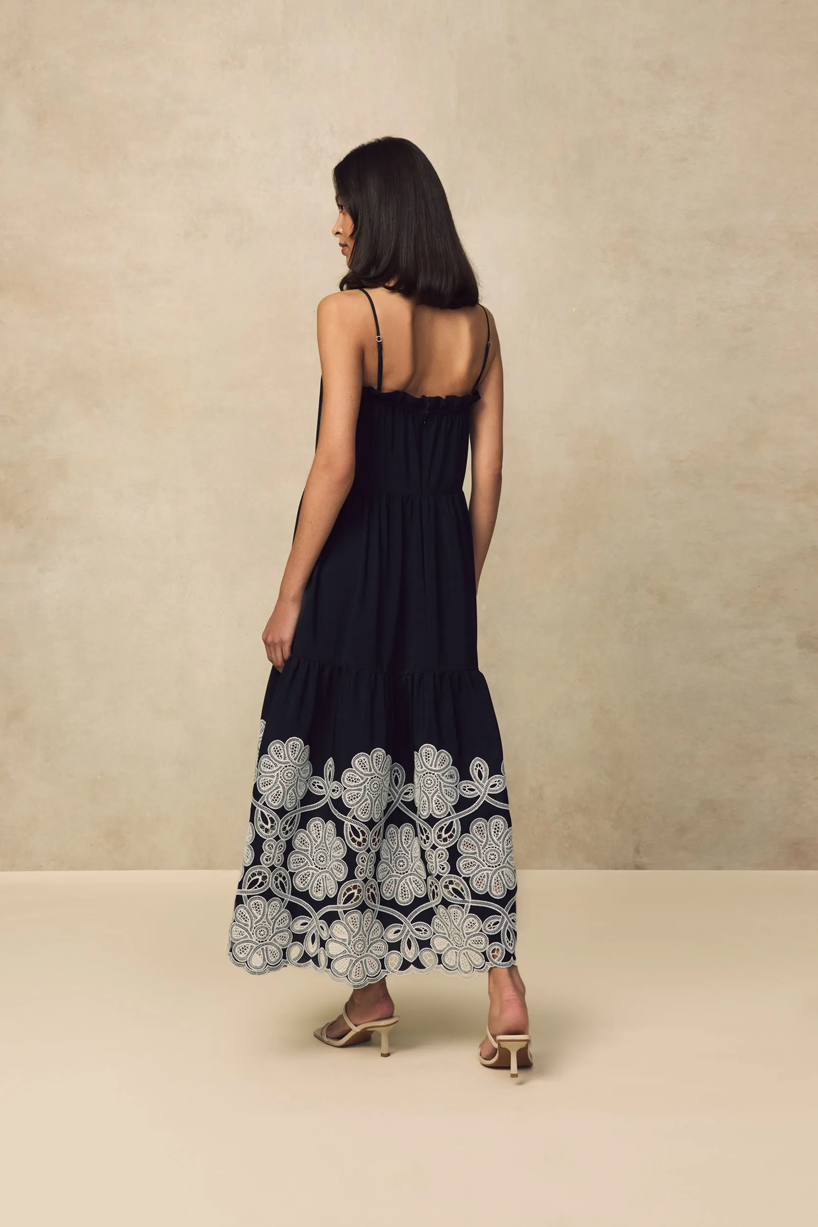 Embroidered Fluid Crepe Midi Dress