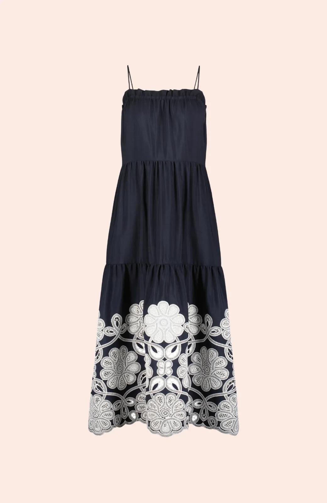 Embroidered Fluid Crepe Midi Dress