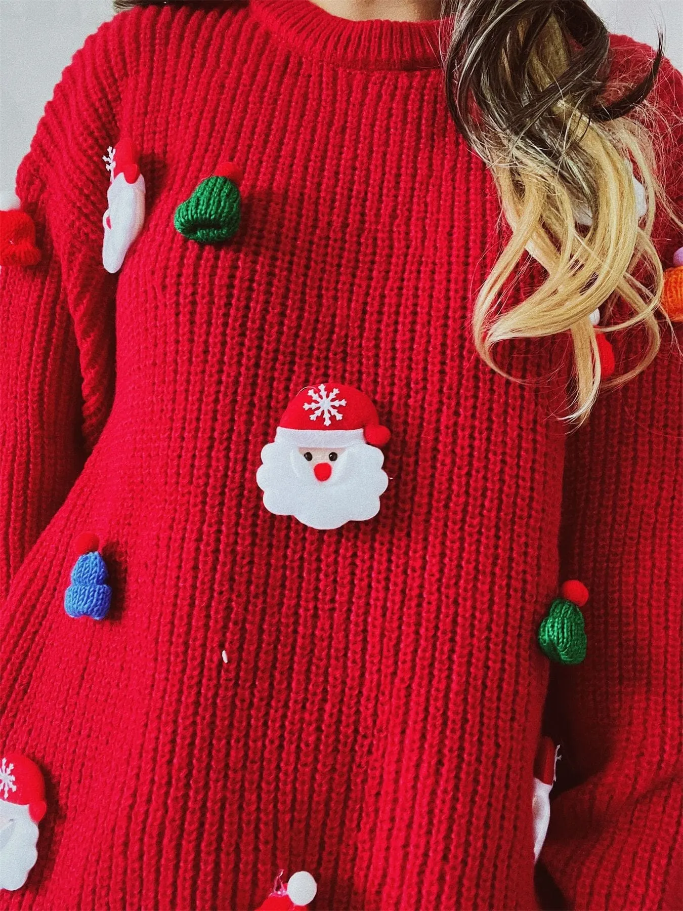 Embroidered Santa Pullover Sweater