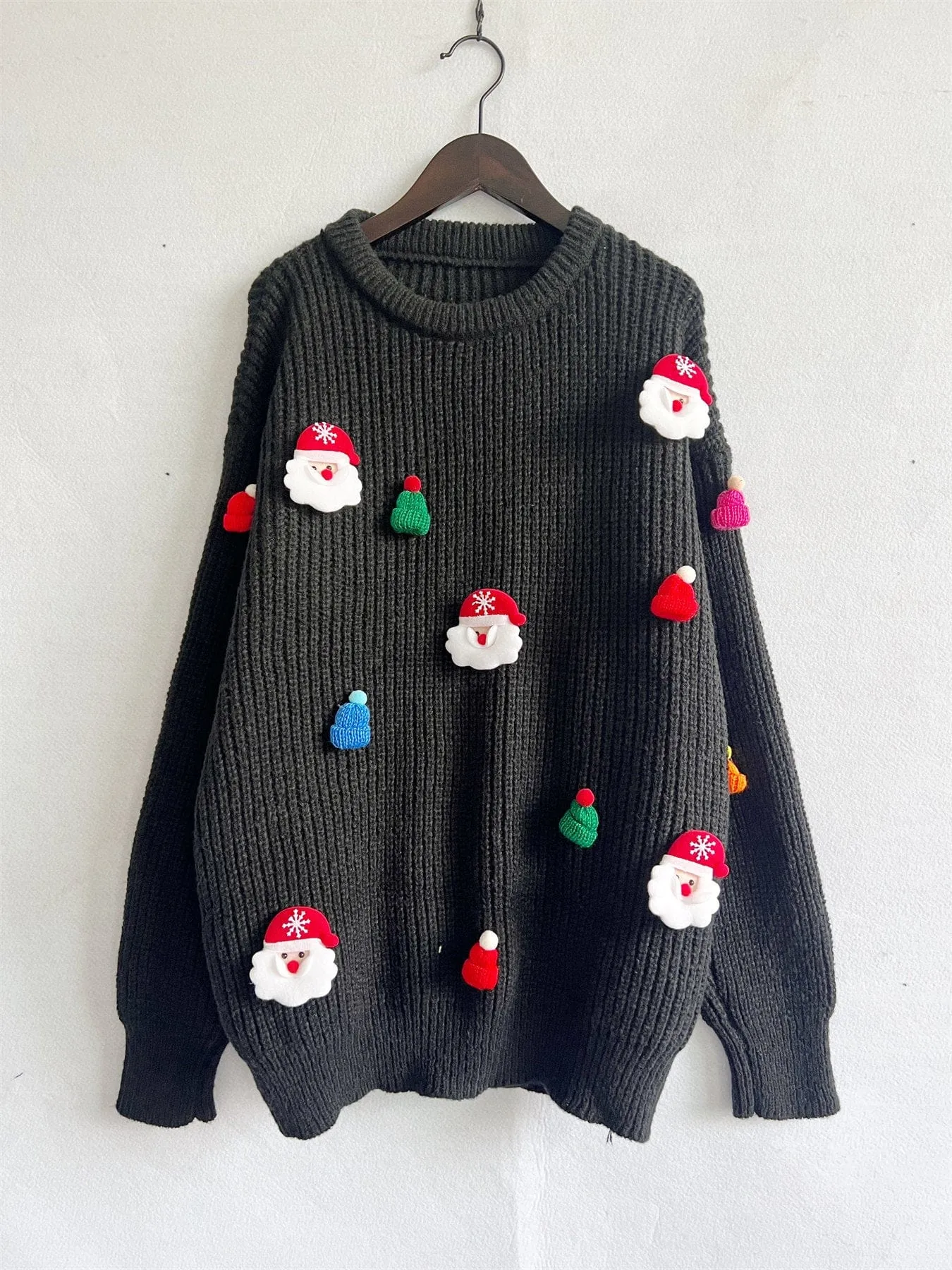 Embroidered Santa Pullover Sweater