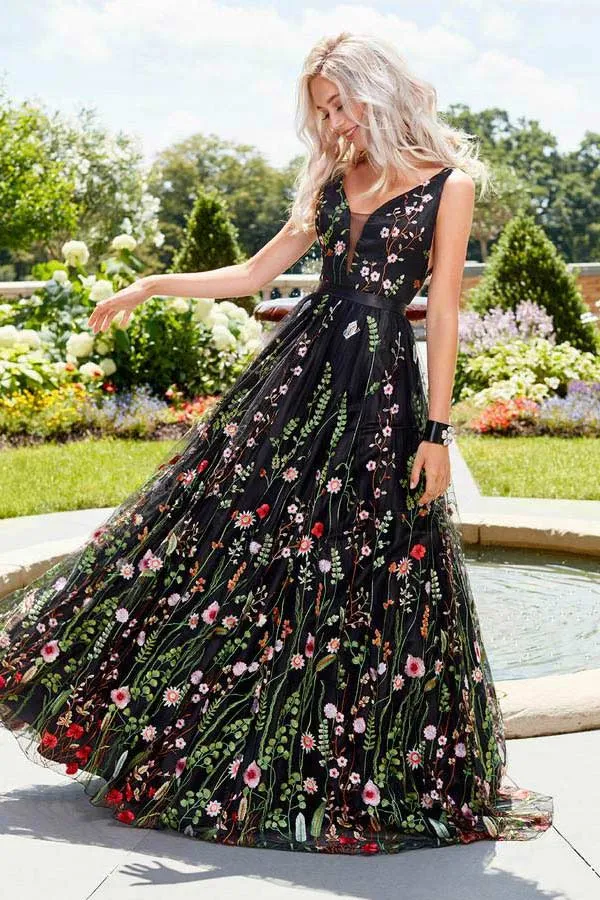 Exquisite A Line Satin Prom Dress Floral Evening Dress