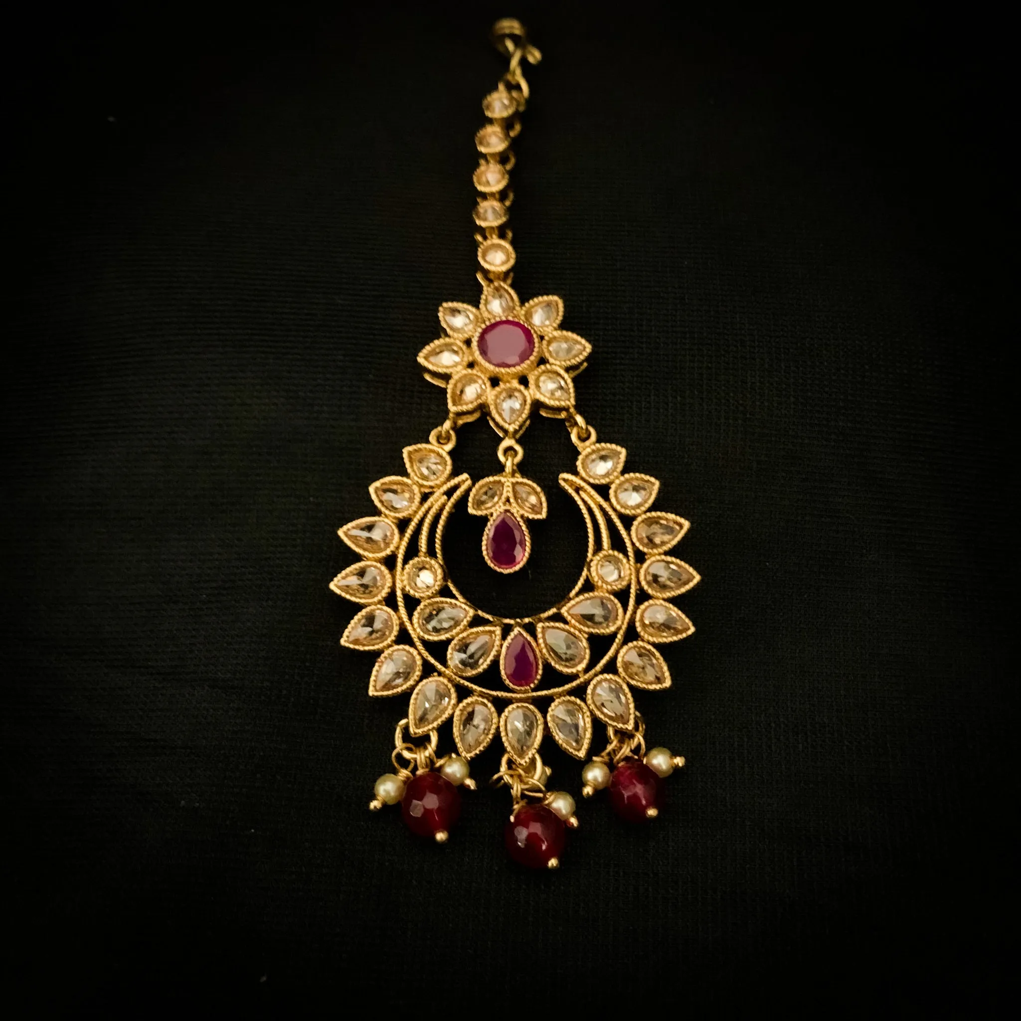 Exquisite Bridal Antique Gold Maang Tikka with LCD stones