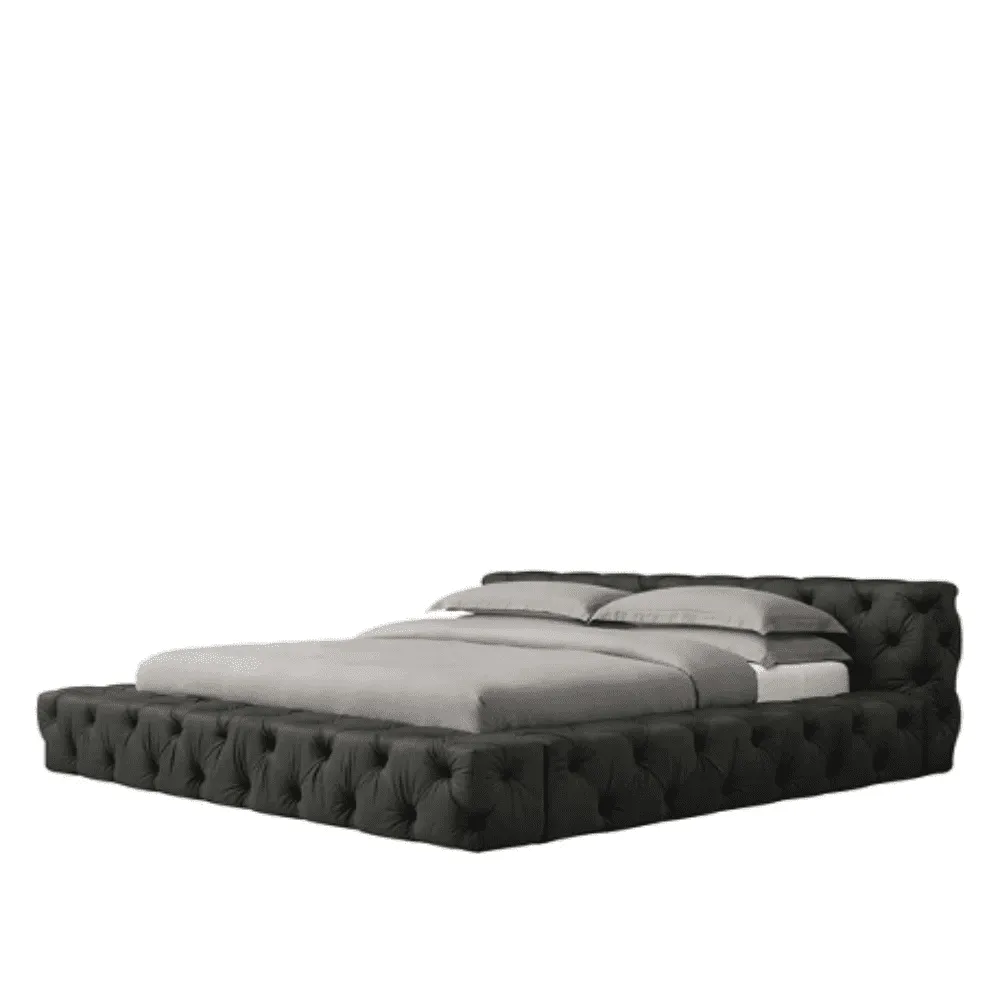 Exquisite King Size Upholstered Bed in Dark Green Suede