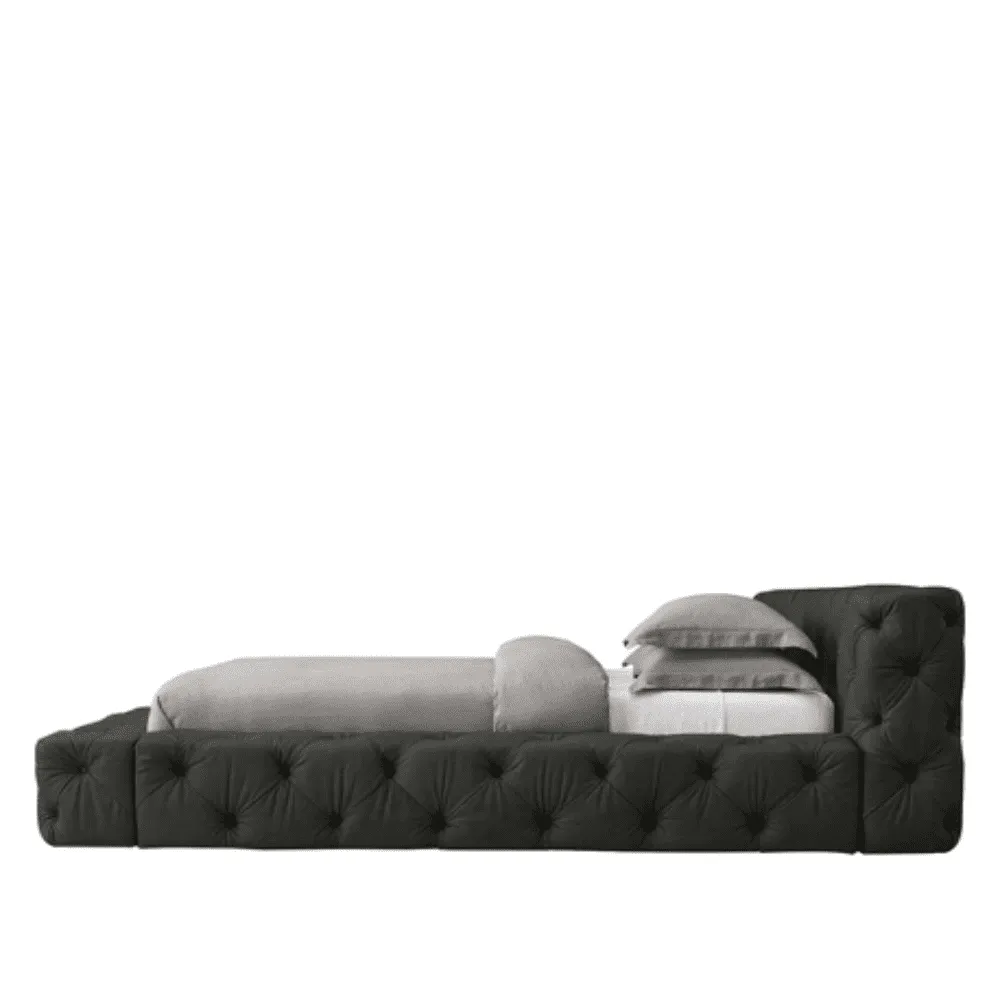 Exquisite King Size Upholstered Bed in Dark Green Suede